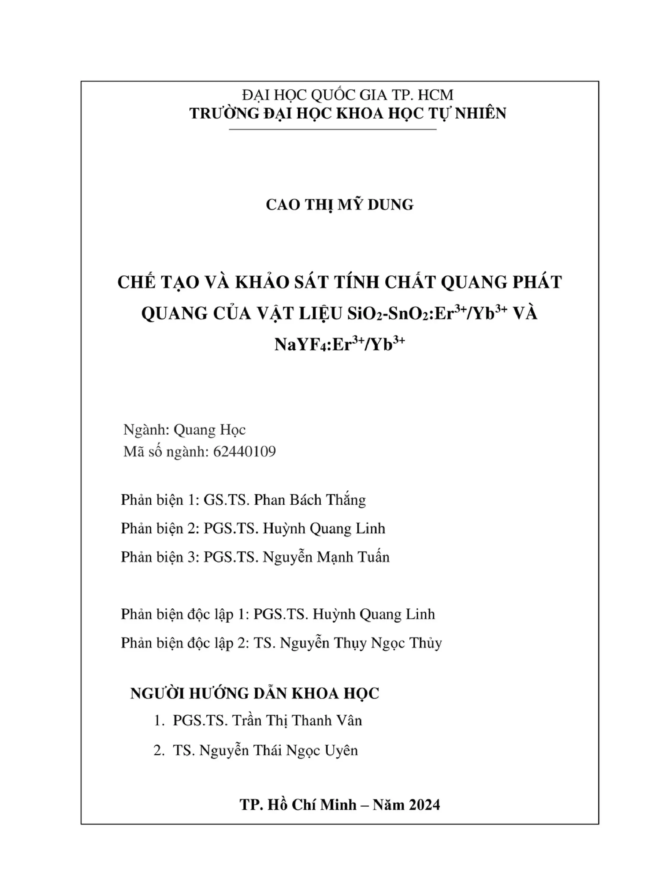 Chế tạo và khảo sát tính chất quang phát quang vật liệu SiO2-SnO2:Er/Yb