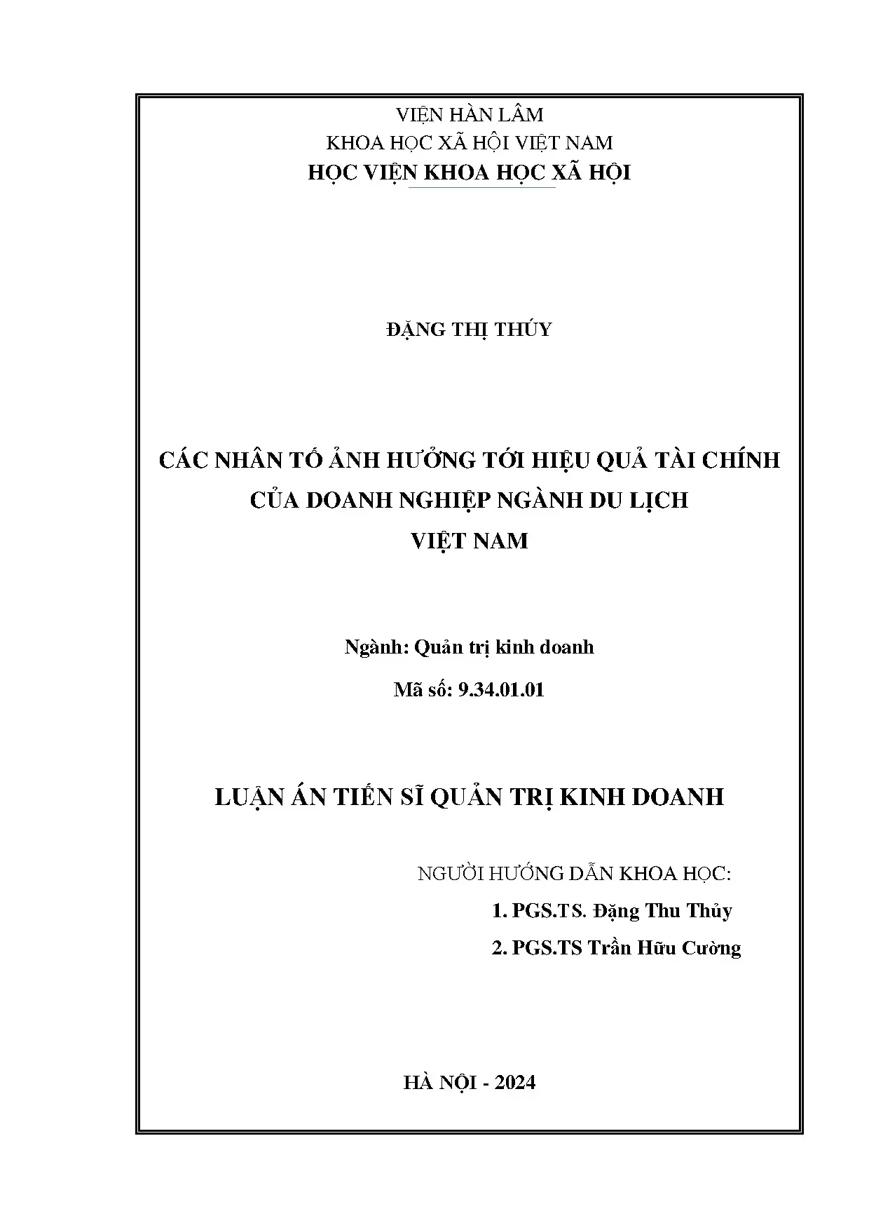 Các nhân tố ảnh hưởng hiệu quả tài chính doanh nghiệp du lịch Việt Nam