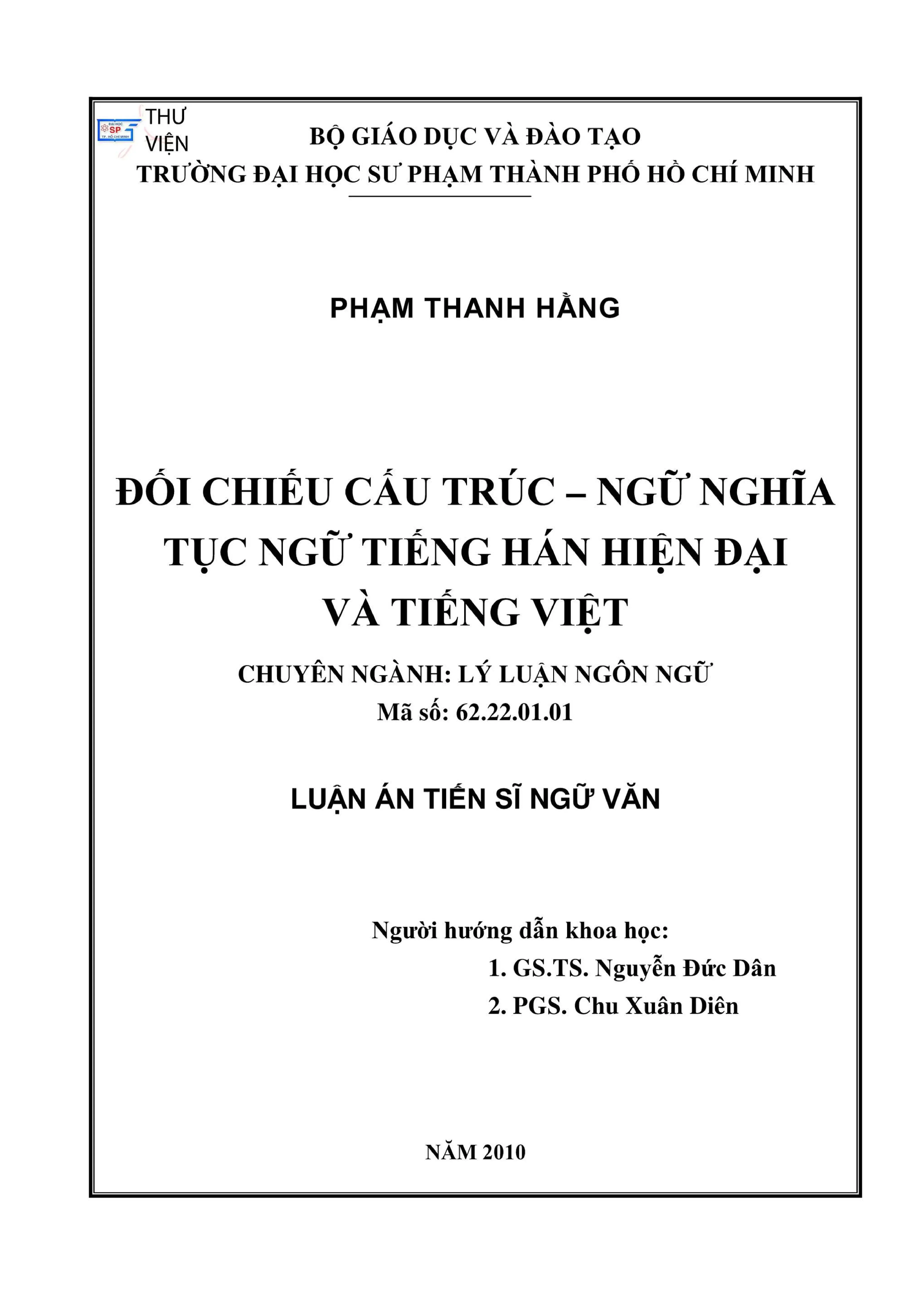 Đối chiếu cấu trúc ngữ nghĩa tục ngữ tiếng Hán và tiếng Việt