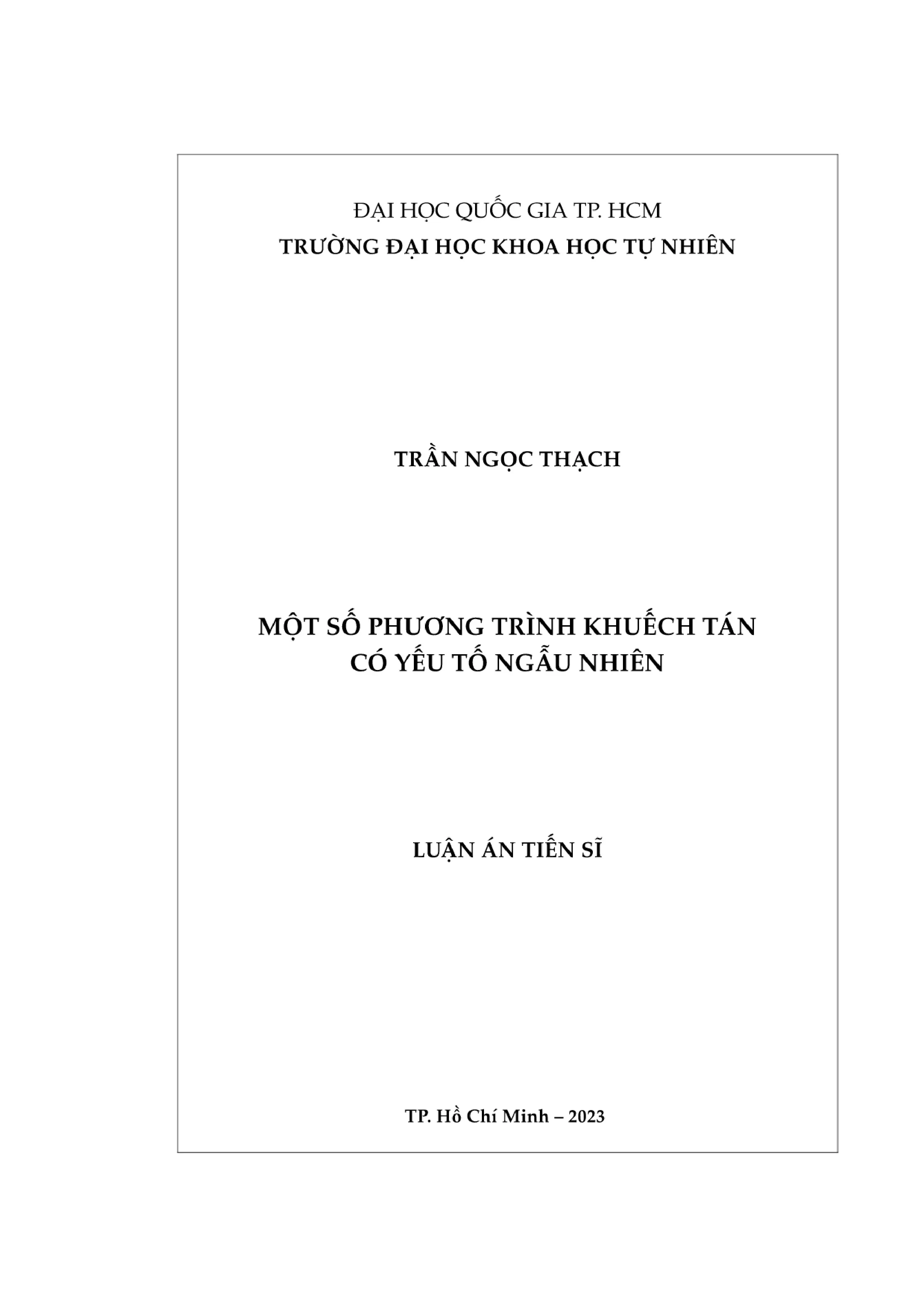 Phương trình khuếch tán có yếu tố ngẫu nhiên - Luận án tiến sĩ