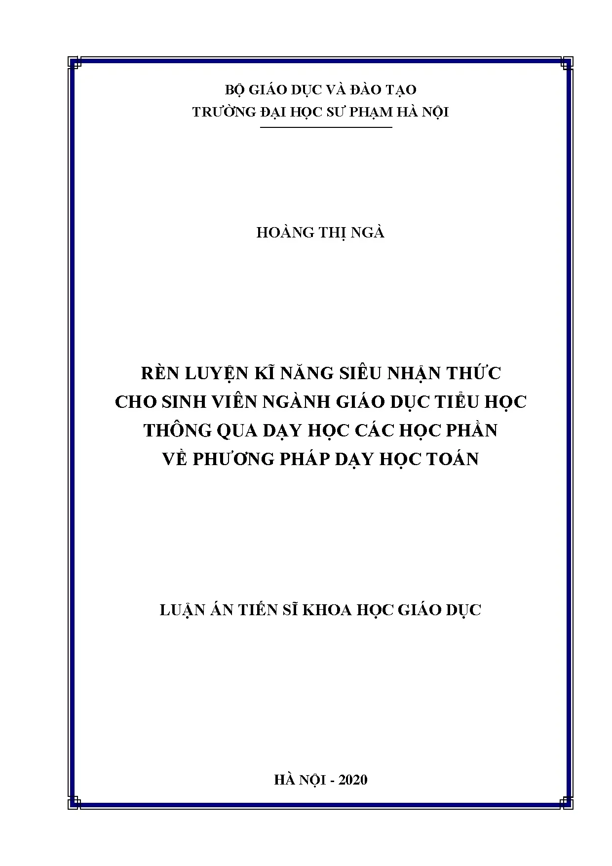 Rèn luyện kĩ năng siêu nhận thức cho sinh viên giáo dục tiểu học