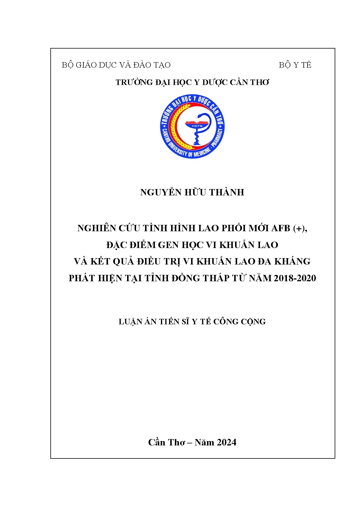 Nghiên cứu lao phổi mới, gen học vi khuẩn lao đa kháng Đồng Tháp 2018-2020