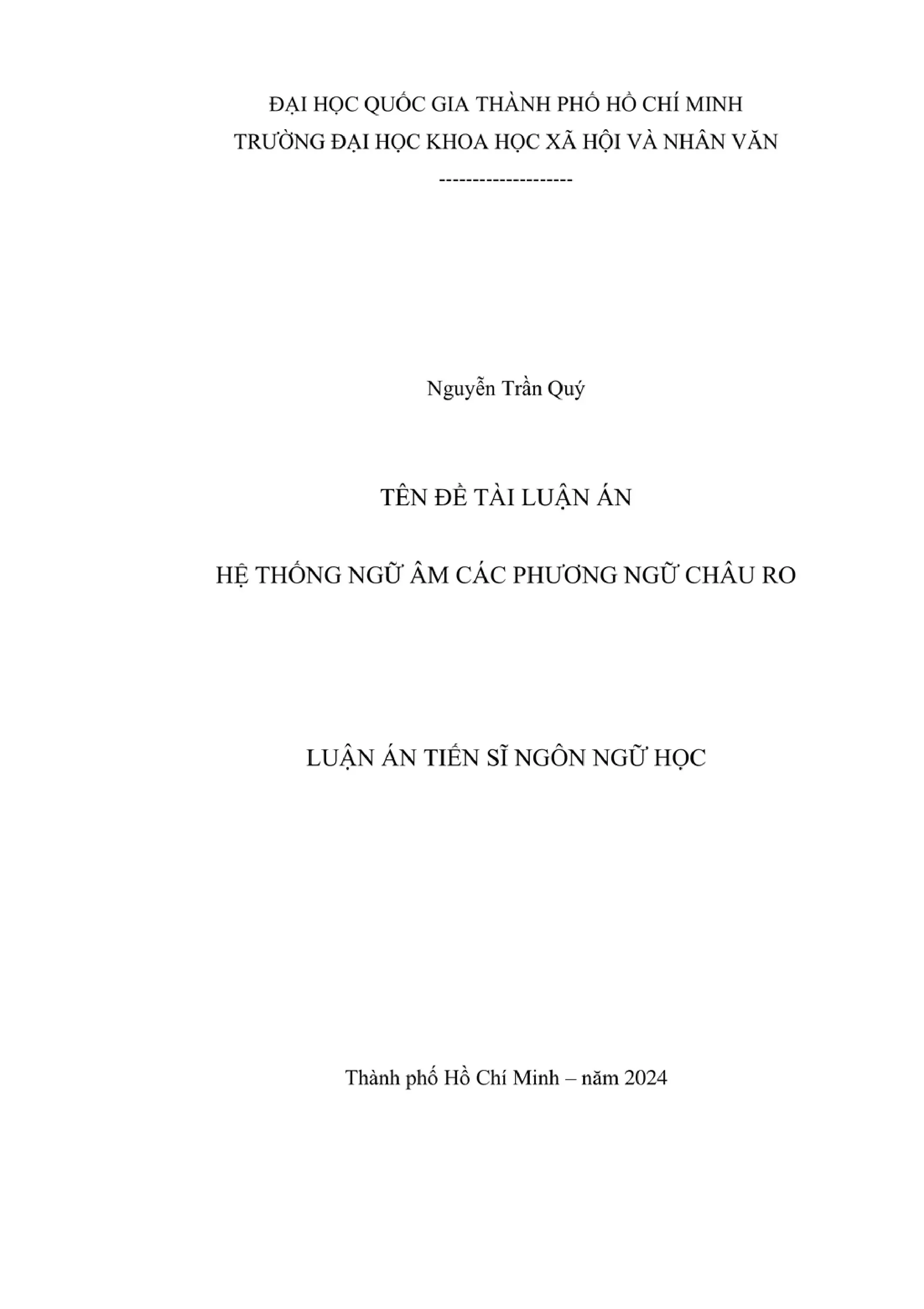 Hệ thống ngữ âm các phương ngữ Chơ Ro - Luận án tiến sĩ