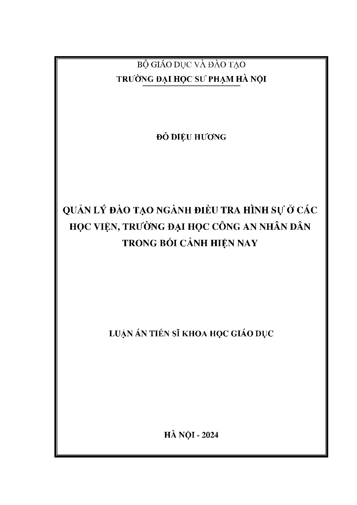 Quản lý Đào tạo ngành Điều tra hình sự Ở các học viện, trường Đại học công an nhân dân trong bối cảnh hiện nay