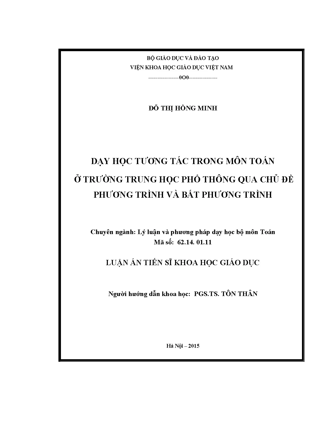 Dạy học tương tác môn toán qua phương trình và bất phương trình THPT