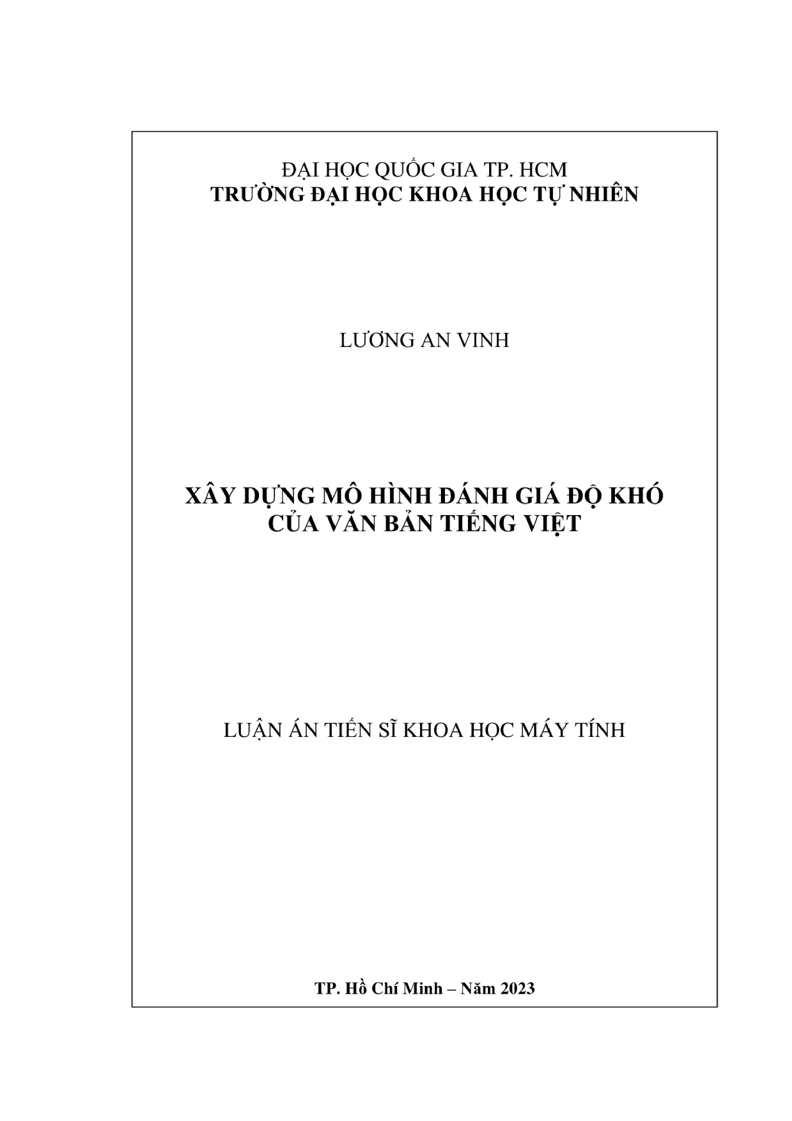 Mô hình đánh giá độ khó văn bản tiếng Việt bằng máy học