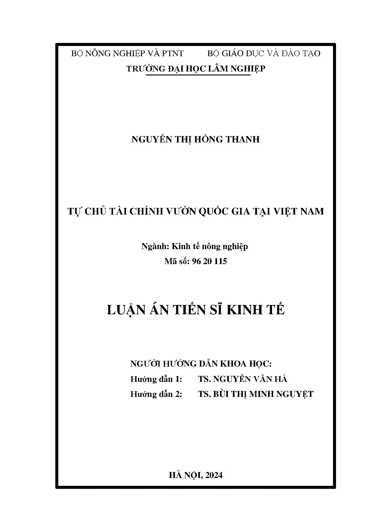Tự chủ tài chính vườn quốc gia Việt Nam - Luận án tiến sĩ