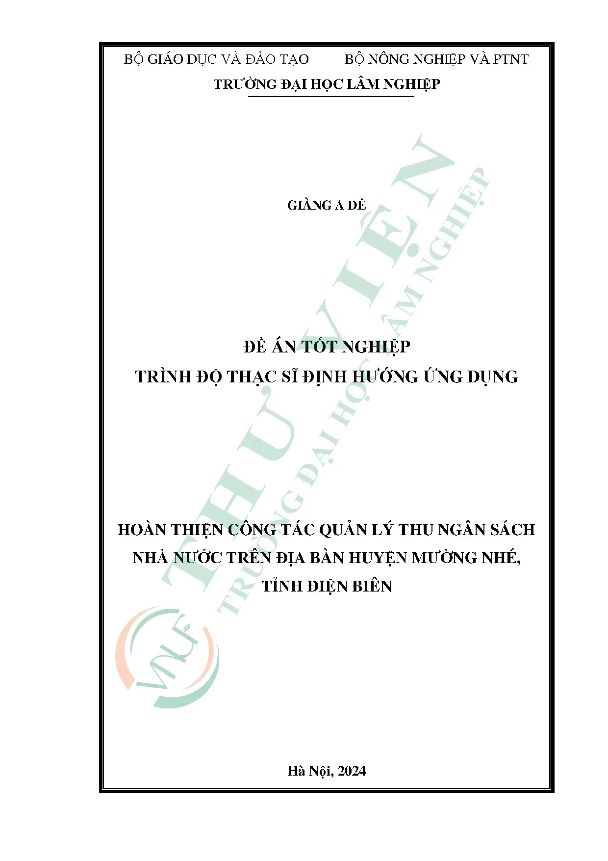 Hoàn thiện quản lý thu NSNN huyện Mường Nhé
