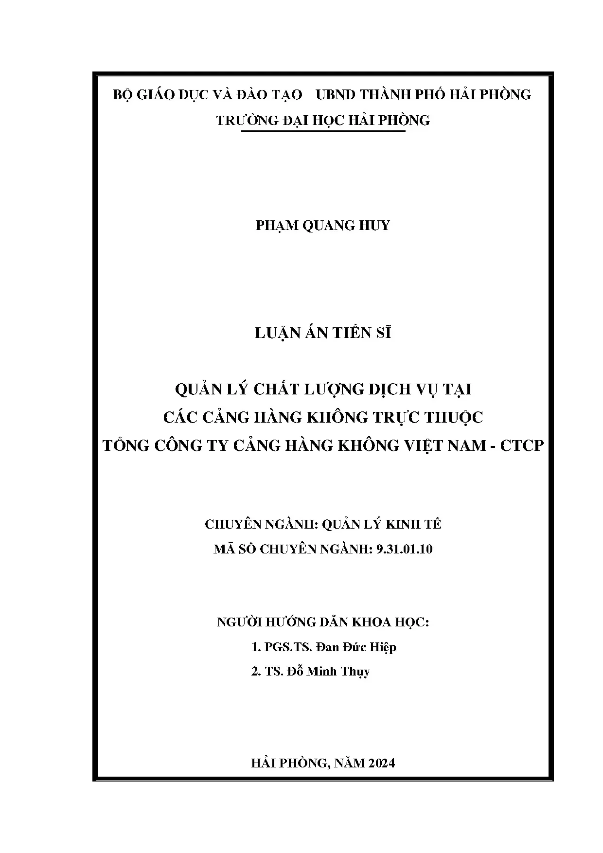 Quản lý chất lượng dịch vụ cảng hàng không Việt Nam