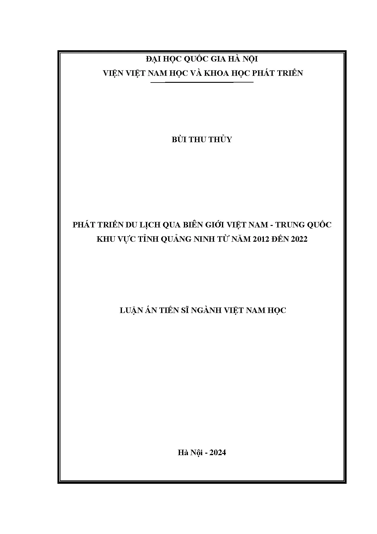 Phát triển du lịch biên giới Việt - Trung tỉnh Quảng Ninh 2012-2022