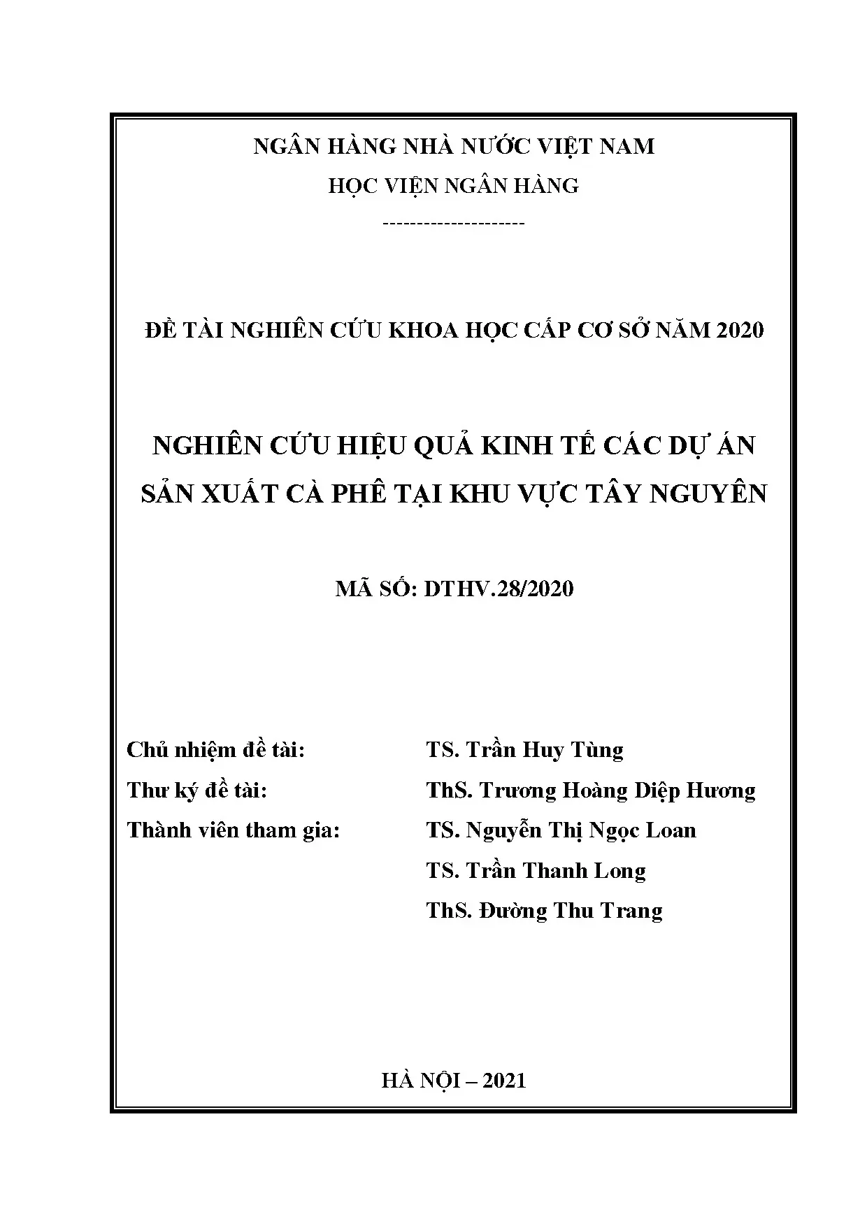 Hiệu quả kinh tế dự án sản xuất cà phê Tây Nguyên