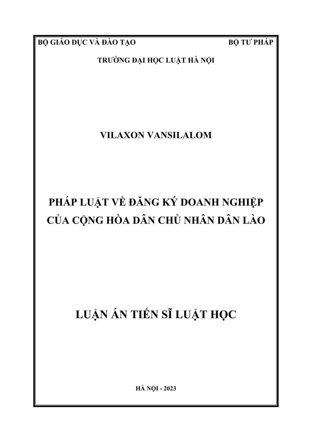 Luận án tiến sĩ Luật học: Pháp luật về đăng ký doanh nghiệp của Cộng hoà dân chủ nhân dân Lào