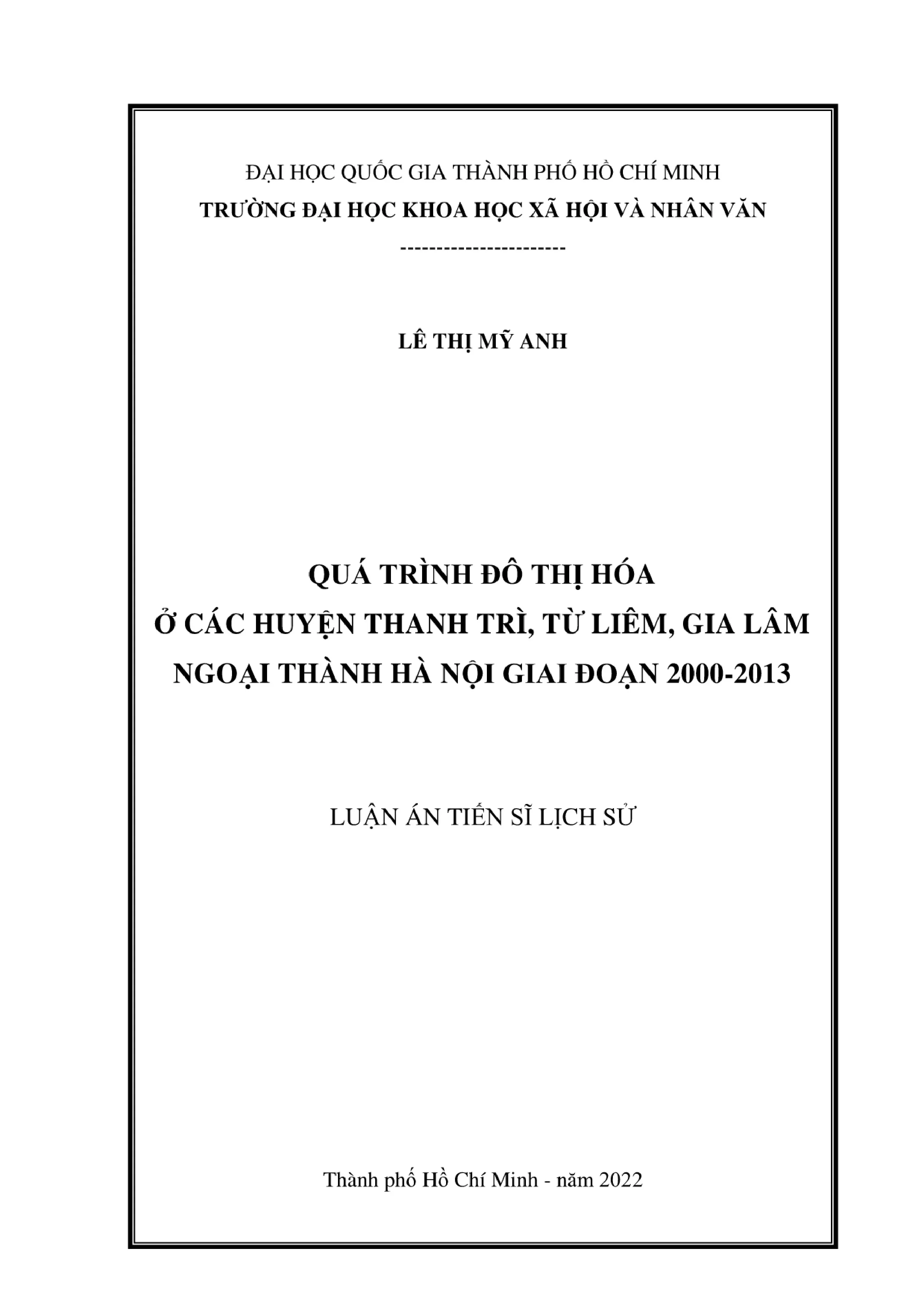 Đô thị hóa huyện Thanh Trì, Từ Liêm, Gia Lâm 2000-2013