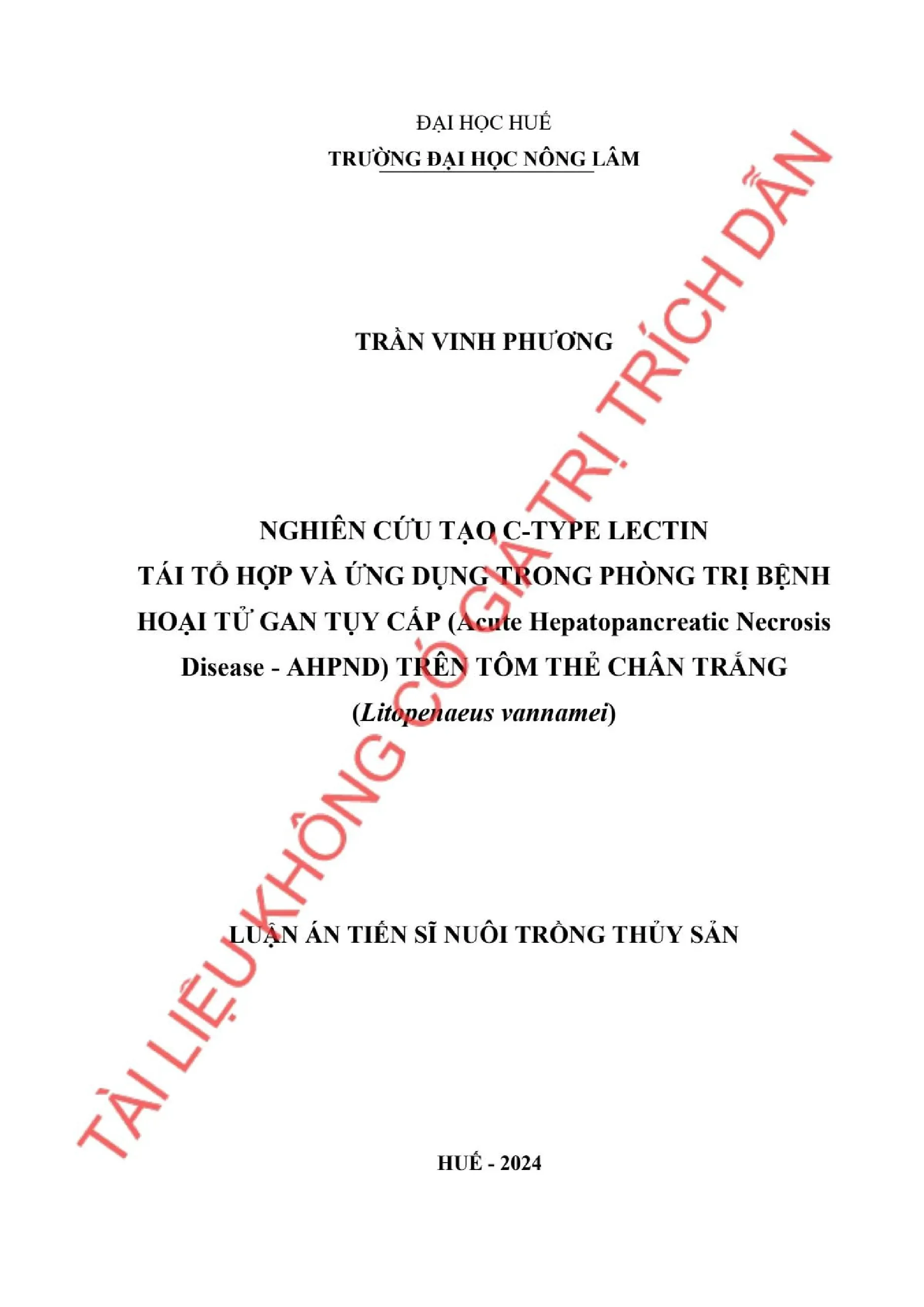 C-type lectin tái tổ hợp phòng trị AHPND trên tôm