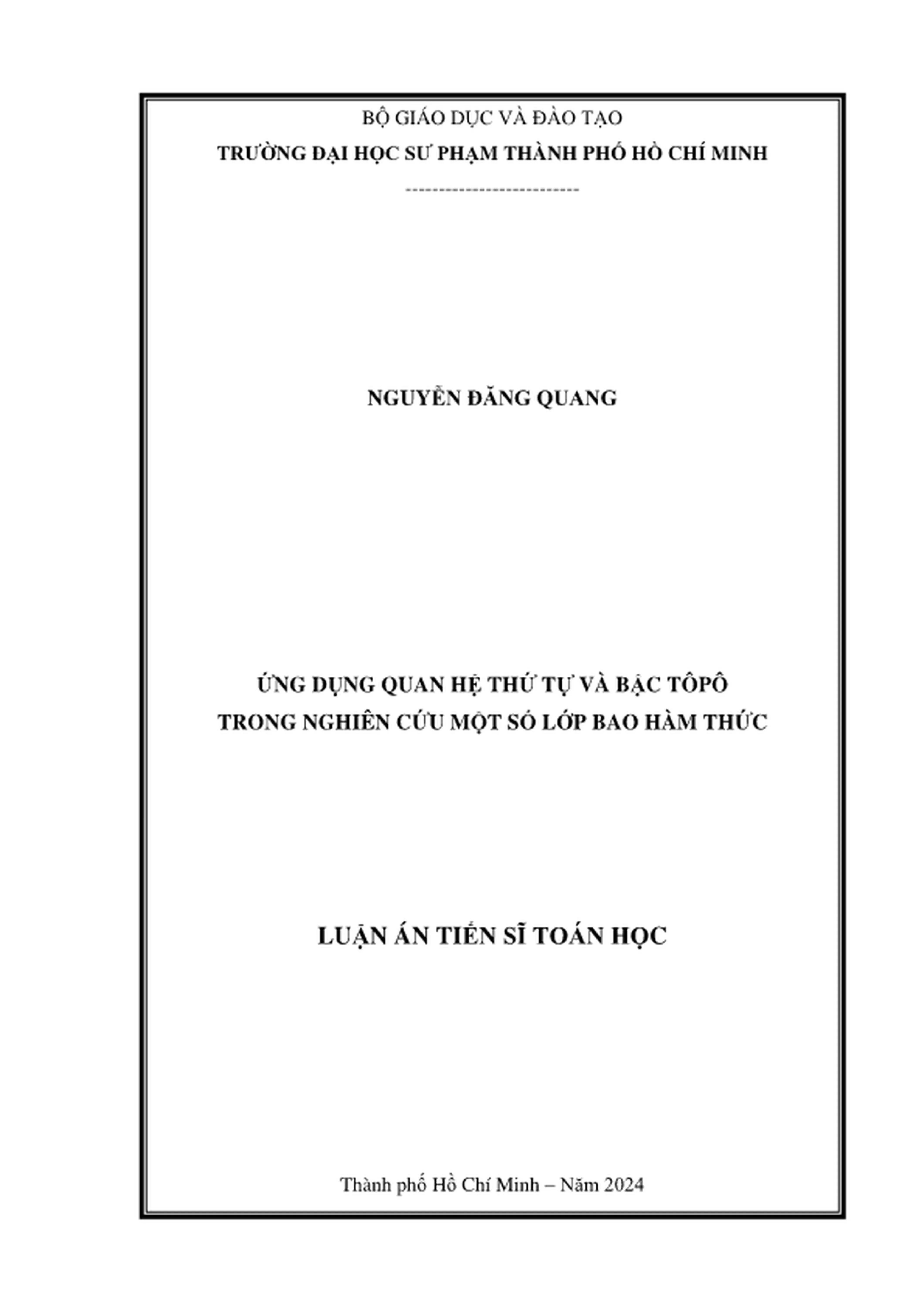Ứng dụng quan hệ thứ tự và bậc tôpô bao hàm thức