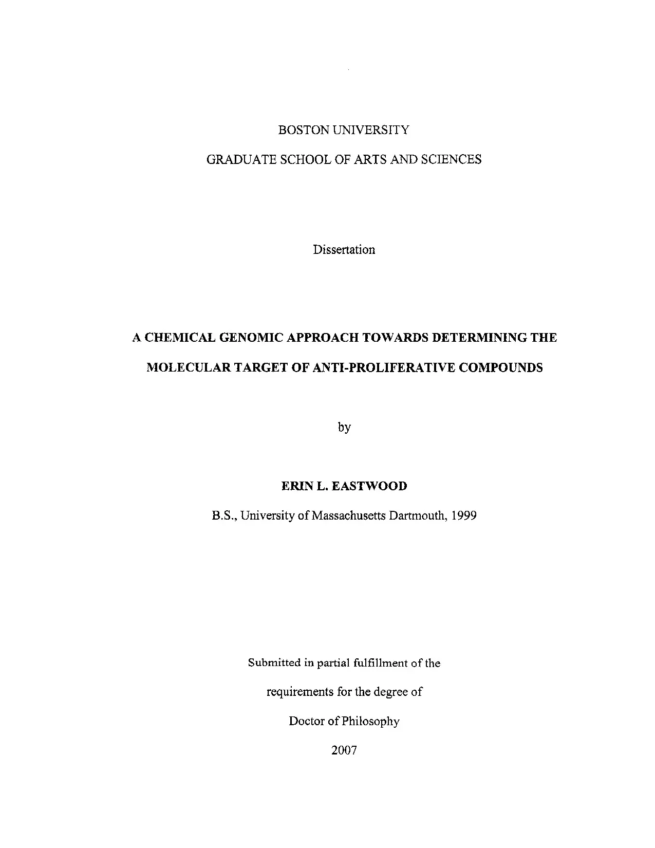 Luận án tiến sĩ: A chemical genomic approach towards determining the molecular target of anti-proliferative compounds