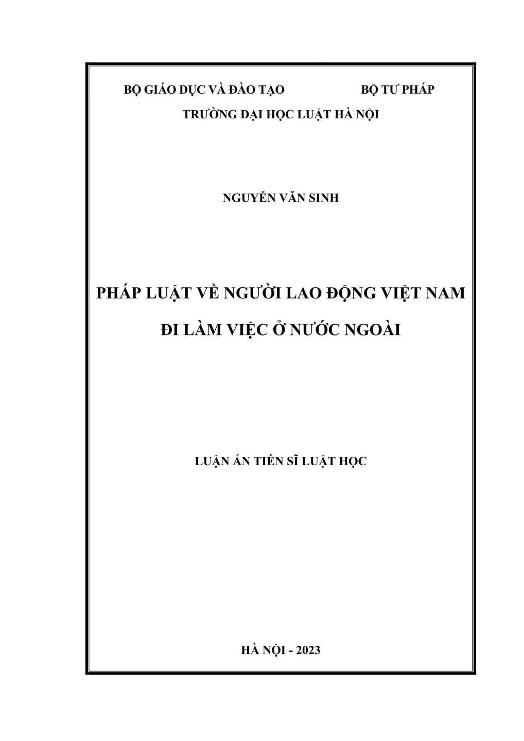 Luận án tiến sĩ Luật học: Pháp luật về người lao động Việt Nam đi làm việc ở nước ngoài