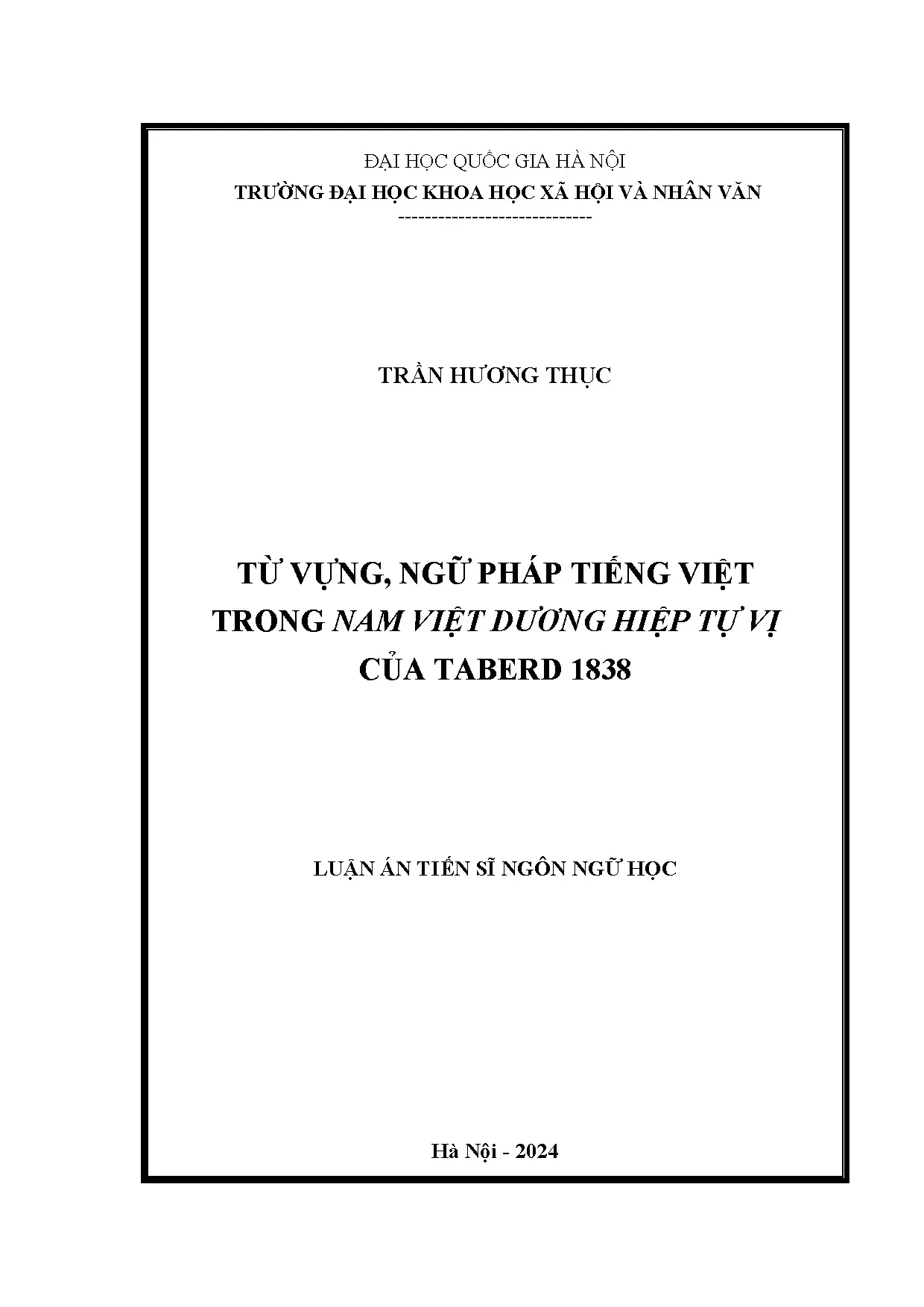 Từ vựng ngữ pháp tiếng Việt trong Nam Việt Dương hiệp tự vị Taberd 1838