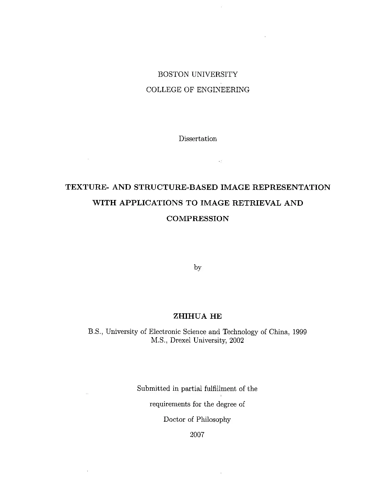 Luận án tiến sĩ: Texture- and structure-based image representation with applications to image retrieval and compression