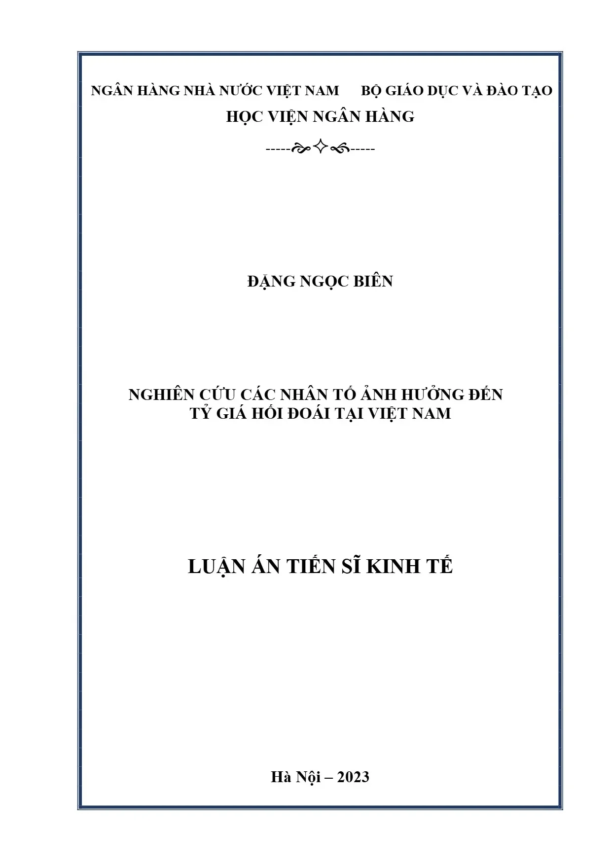 Nghiên cứu các nhân tố Ảnh hưởng Đến tỷ giá hối Đoái tại việt nam