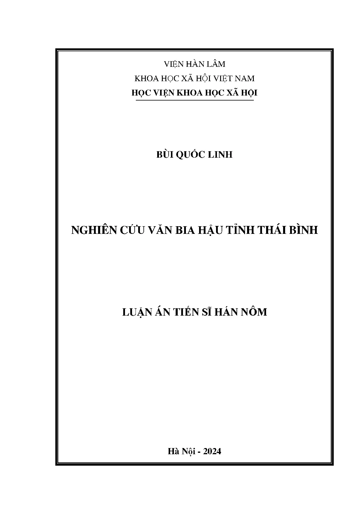 Nghiên cứu văn bia Hậu tỉnh Thái Bình - Luận án tiến sĩ