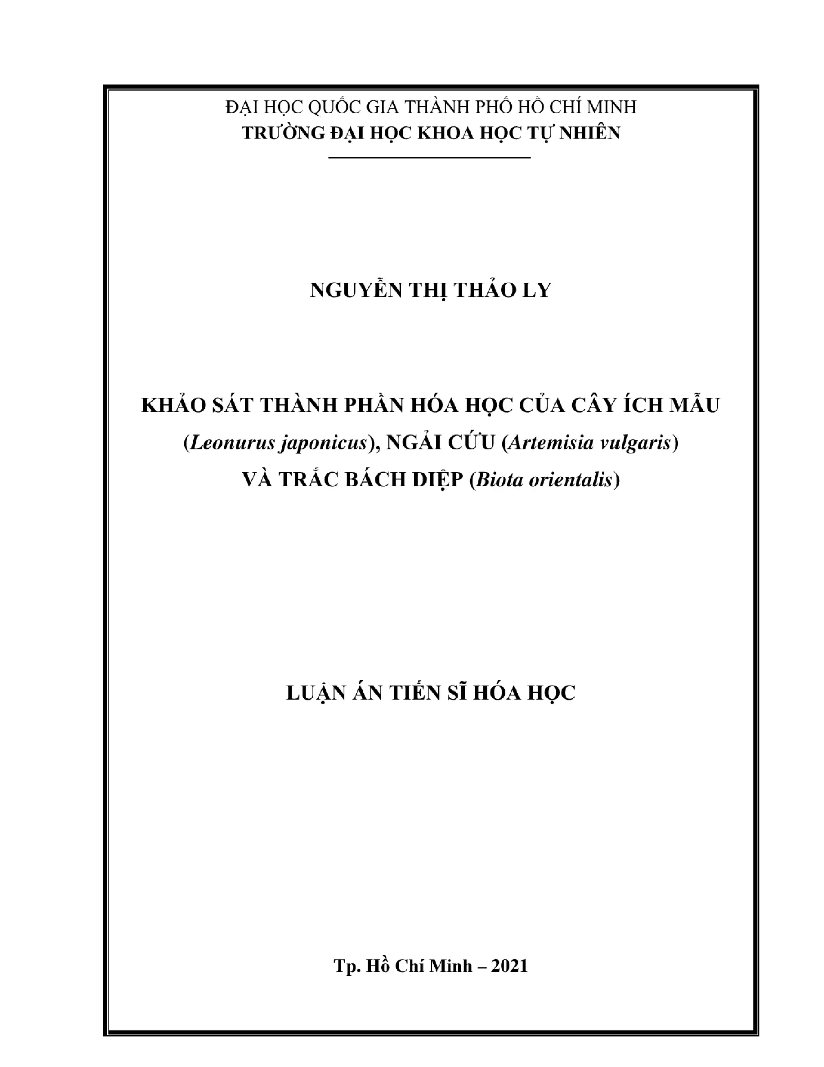 Khảo sát thành phần hóa học 3 cây dược liệu Việt Nam