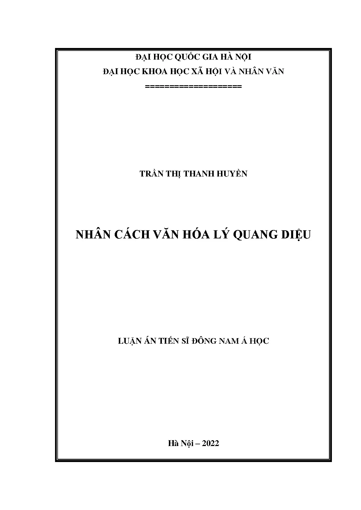 Nhân cách văn hóa Lý Quang Diệu - Luận án tiến sĩ