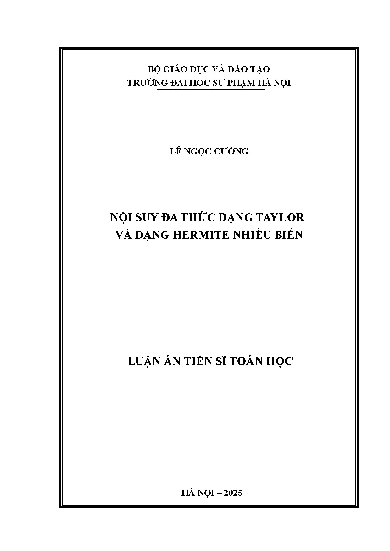 Nội suy đa thức Taylor và Hermite nhiều biến