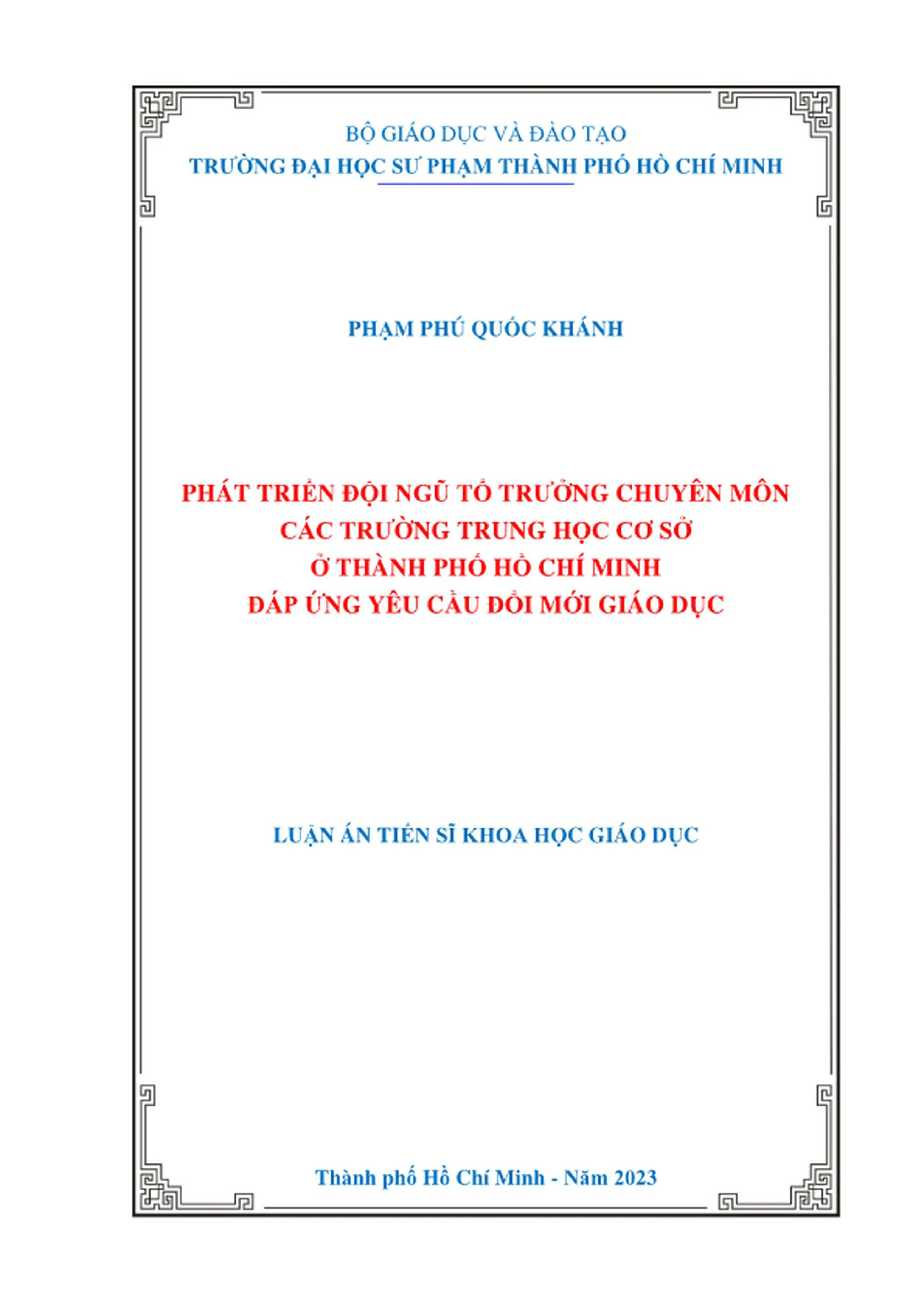 Phát triển đội ngũ tổ trưởng chuyên môn THCS TP.HCM