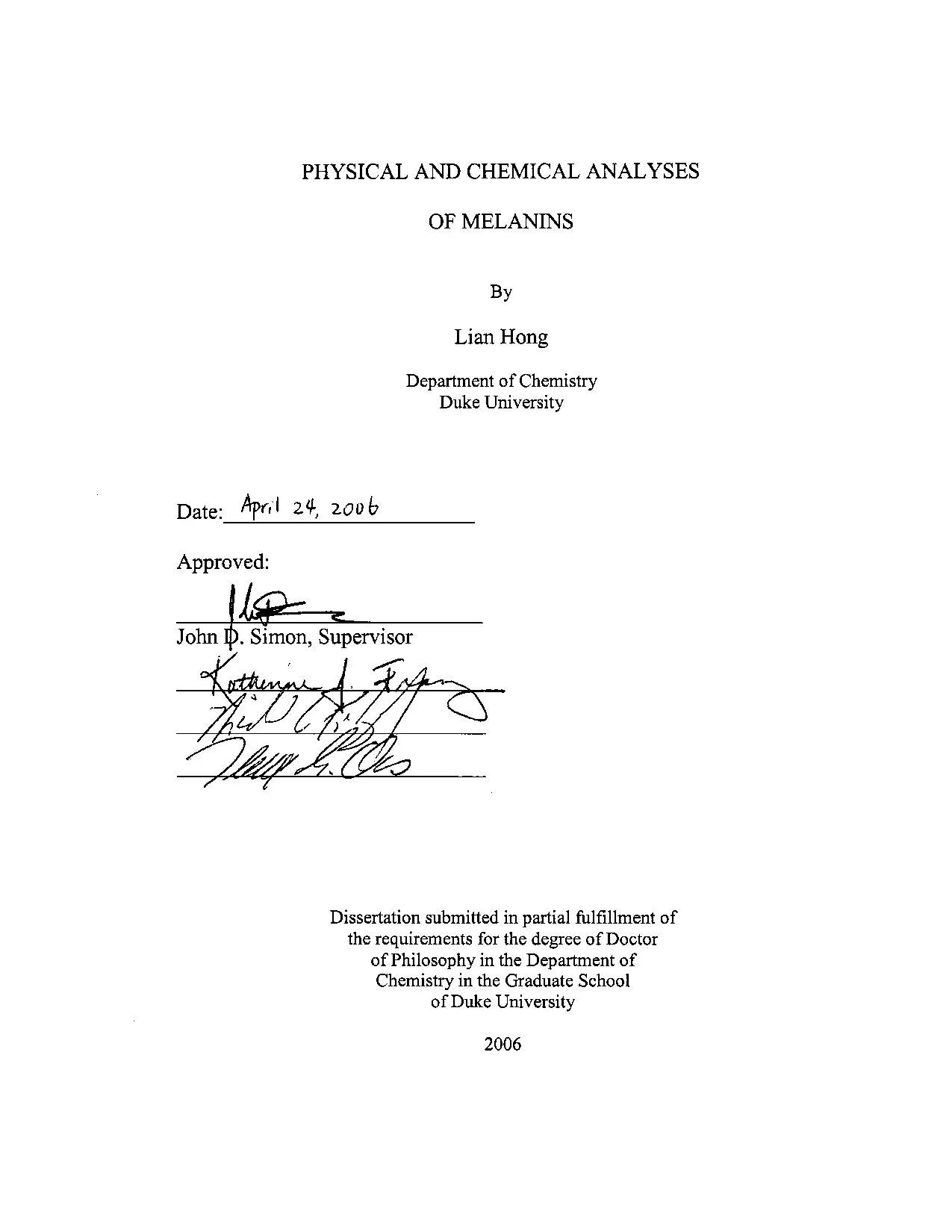 Luận án tiến sĩ: Physical and chemical analyses of melanins