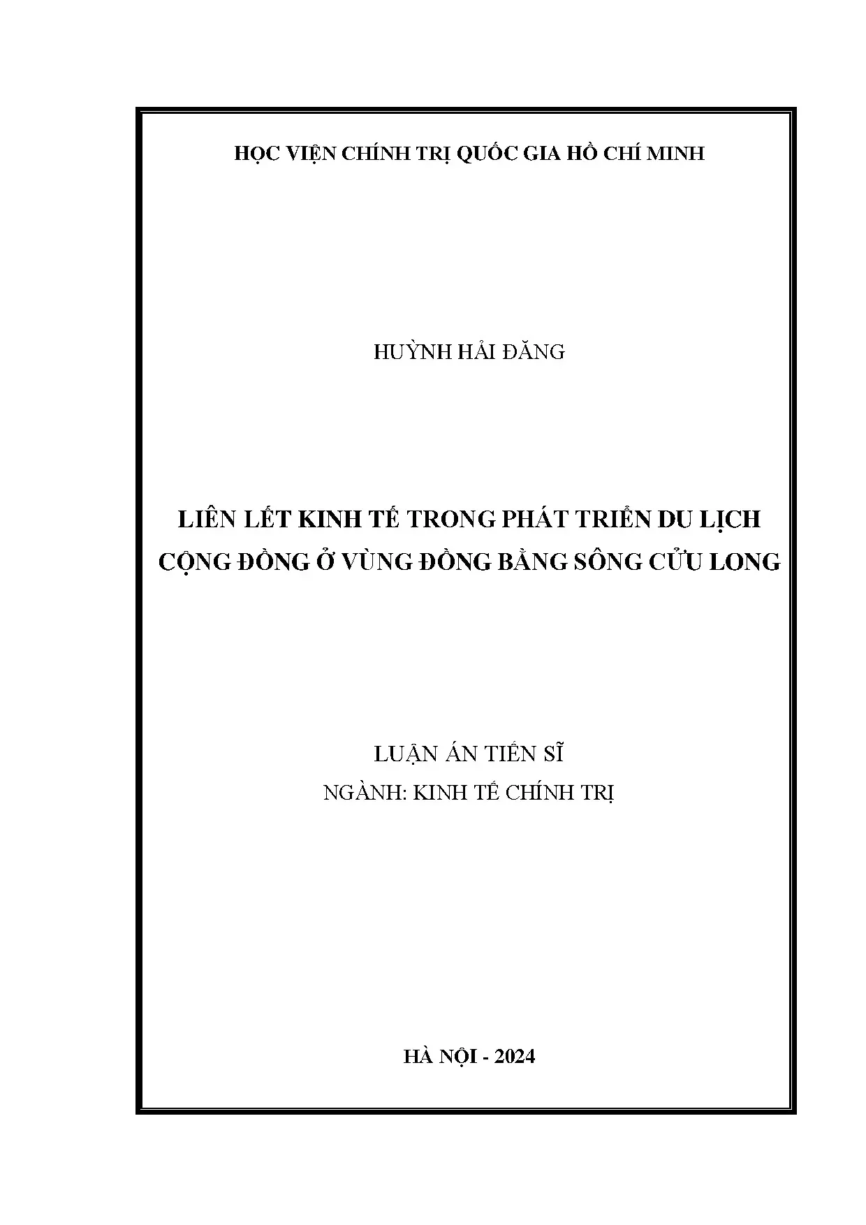 Liên kết kinh tế trong phát triển du lịch cộng đồng ở vùng đồng bằng sông Cửu Long
