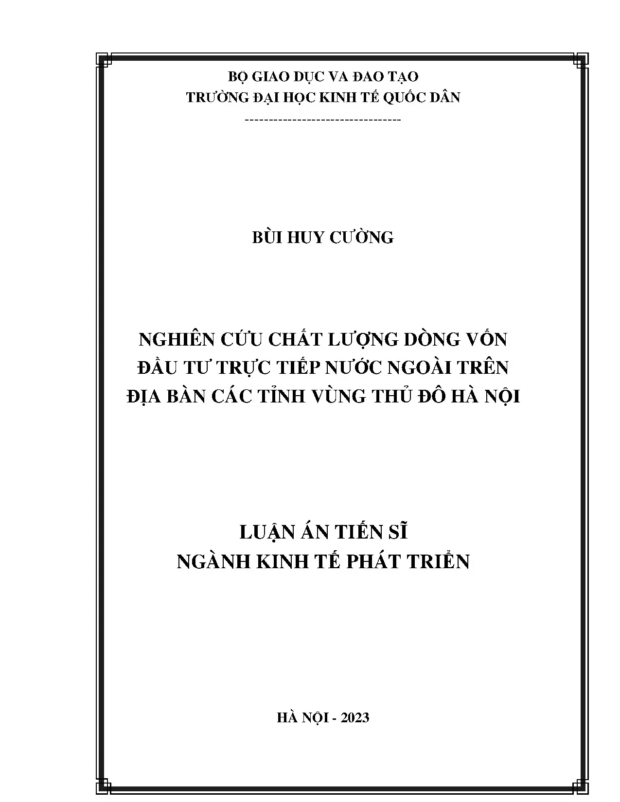 Chất lượng FDI tại vùng thủ đô Hà Nội - Luận án tiến sĩ