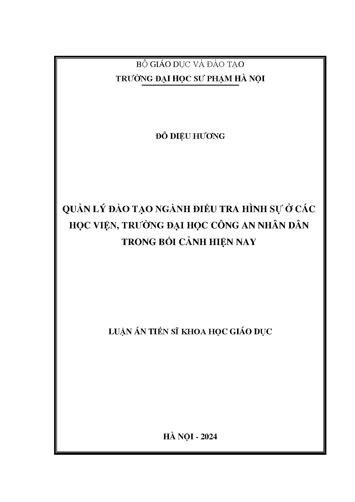 Quản lý đào tạo ngành Điều tra hình sự ở Công an nhân dân
