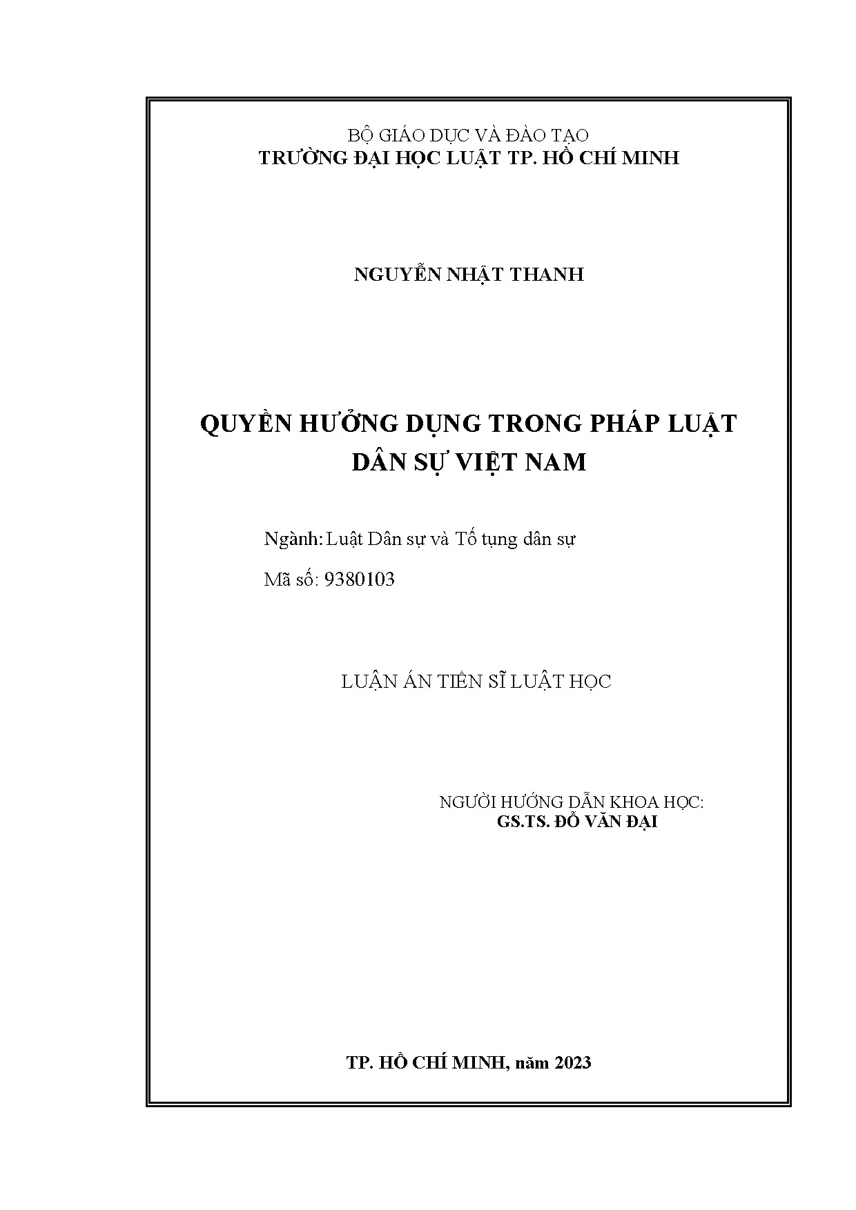 Quyền hưởng dụng pháp luật dân sự Việt Nam - Luận án tiến sĩ