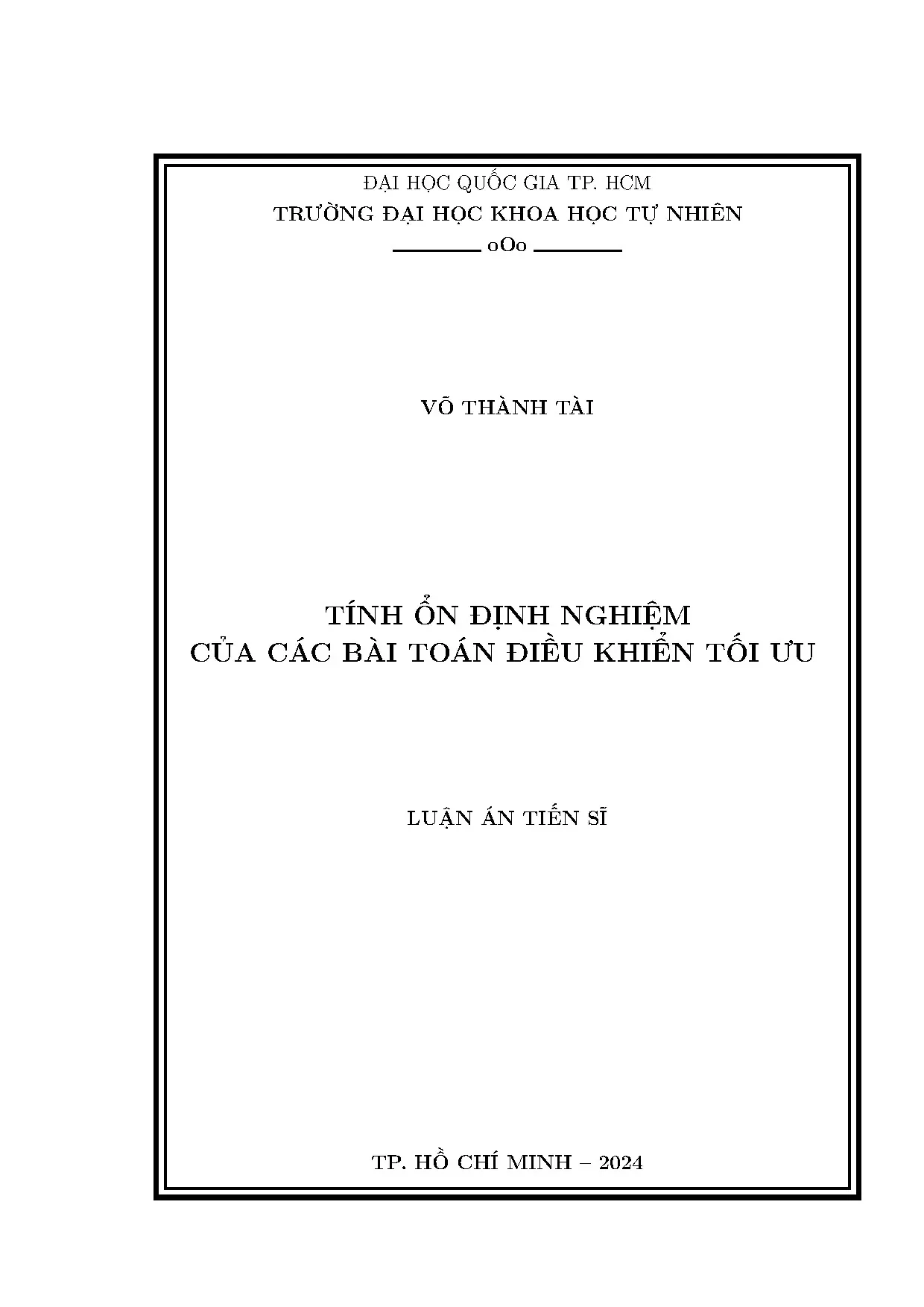 Tính ổn định nghiệm bài toán điều khiển tối ưu