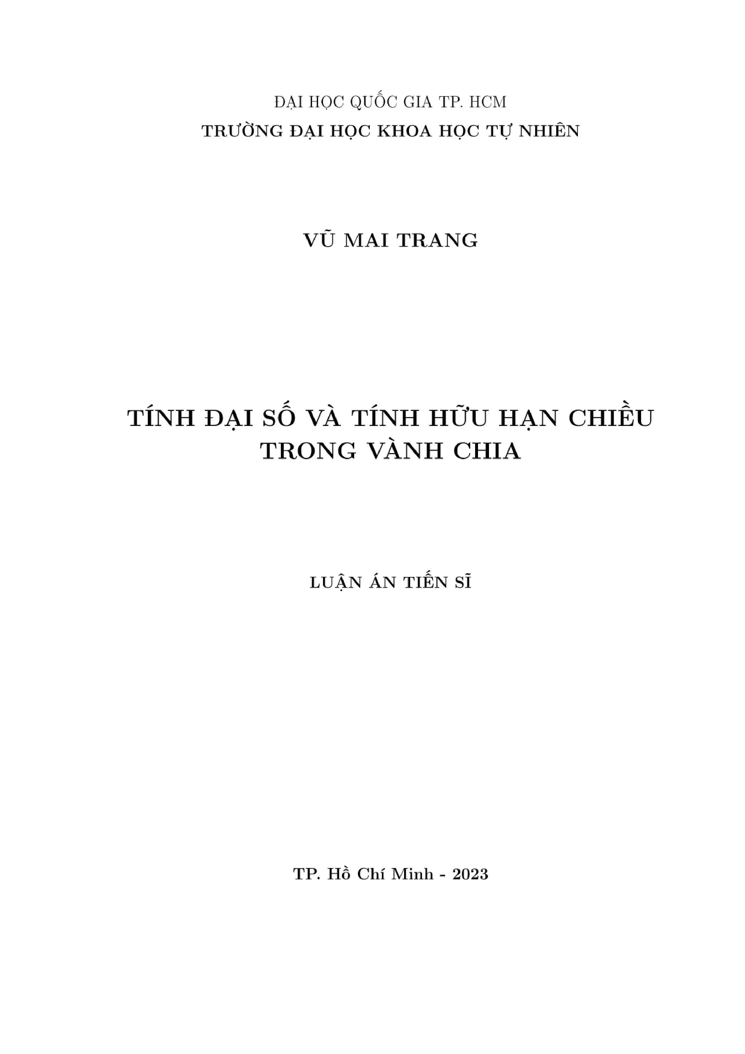 Tính đại số và hữu hạn chiều trong vành chia - Luận án tiến sĩ
