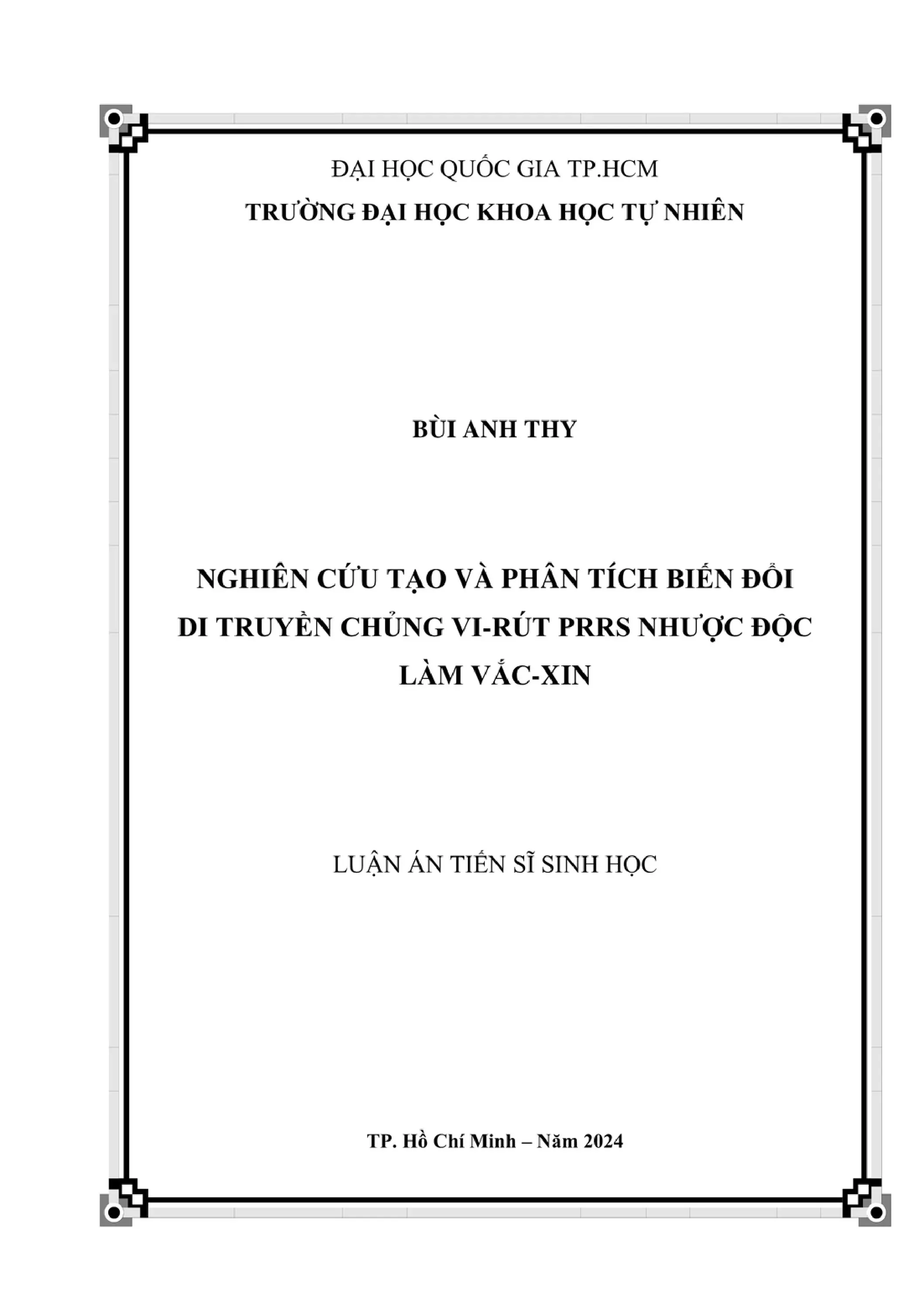 Luận án tiến sĩ: Tạo vắc-xin PRRS từ biến đổi di truyền vi-rút