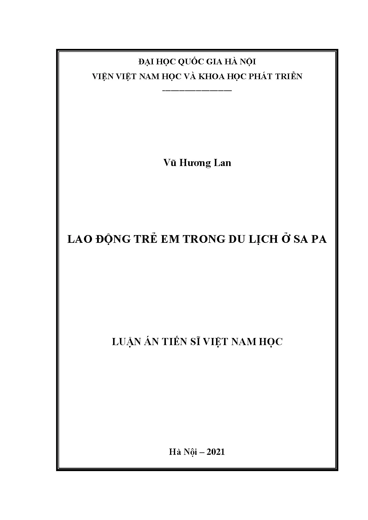 Lao động trẻ em trong du lịch ở Sa Pa - Luận án tiến sĩ