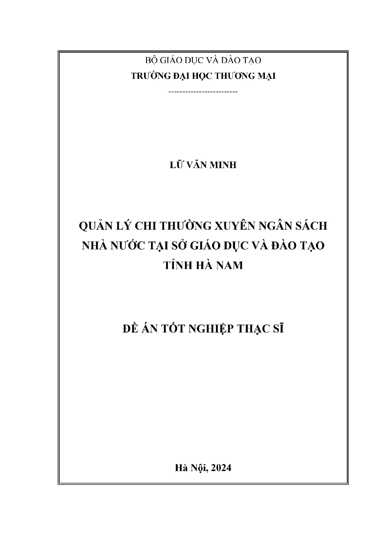 Quản lý chi thường xuyên ngân sách nhà nước tại sở giáo dục và Đào tạo tỉnh hà nam