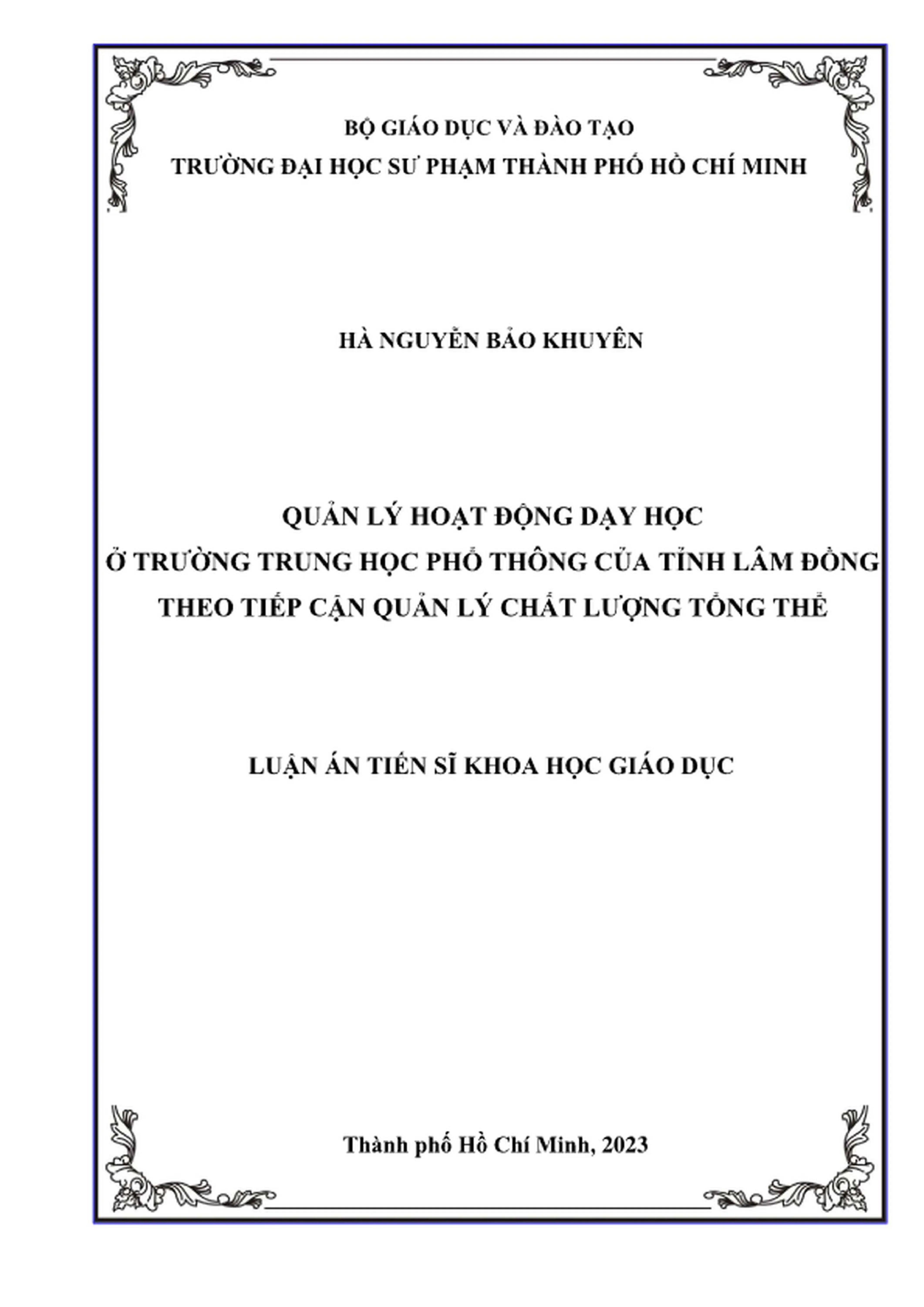 Quản lý hoạt động dạy học THPT Lâm Đồng theo TQM