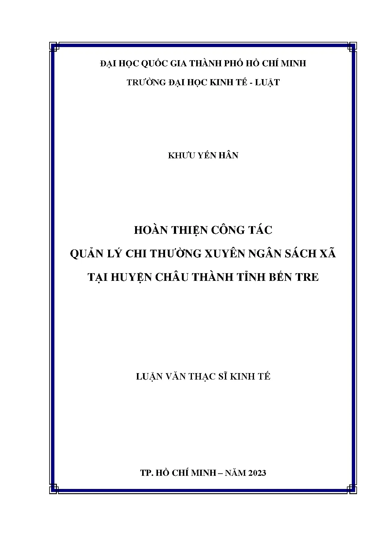 Quản lý chi thường xuyên ngân sách xã huyện Châu Thành Bến Tre