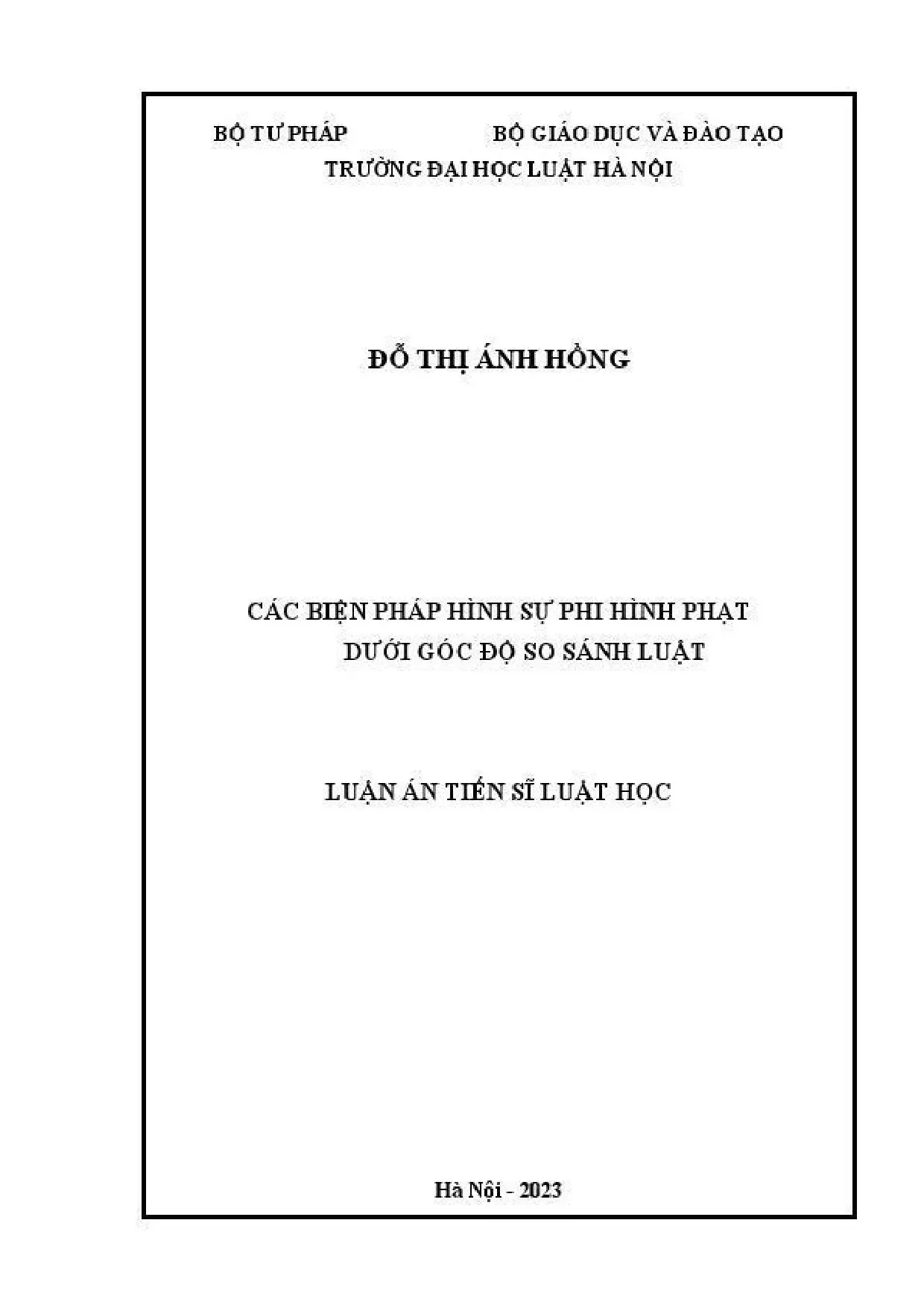 Luận án tiến sĩ Luật học: Các biện pháp hình sự phi hình phạt dưới góc độ so sánh luật