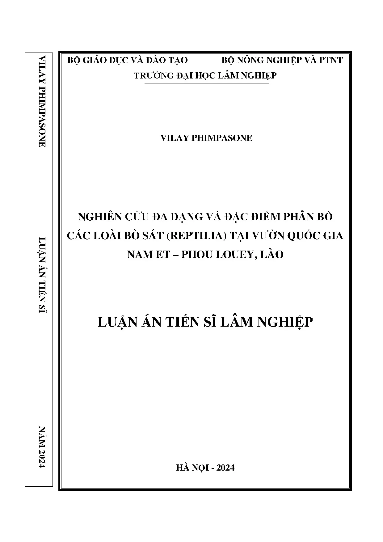 Nghiên cứu đa dạng bò sát Reptilia tại vườn quốc gia Nam Et-Phou Louey Lào