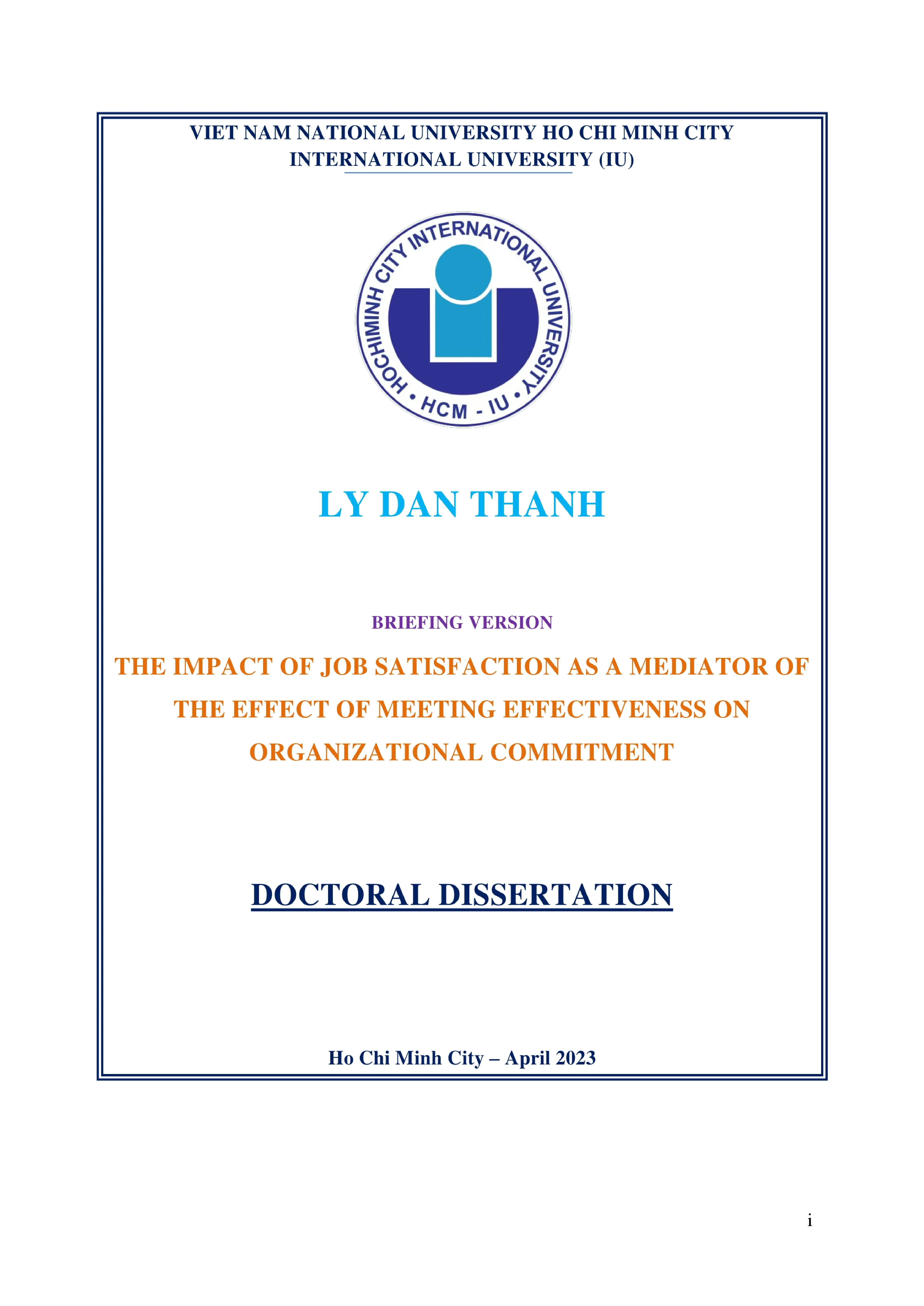 Luận án tiến sĩ: The impact of job satisfaction as a mediator of the effects of meeting effectiveness on organizational commitment