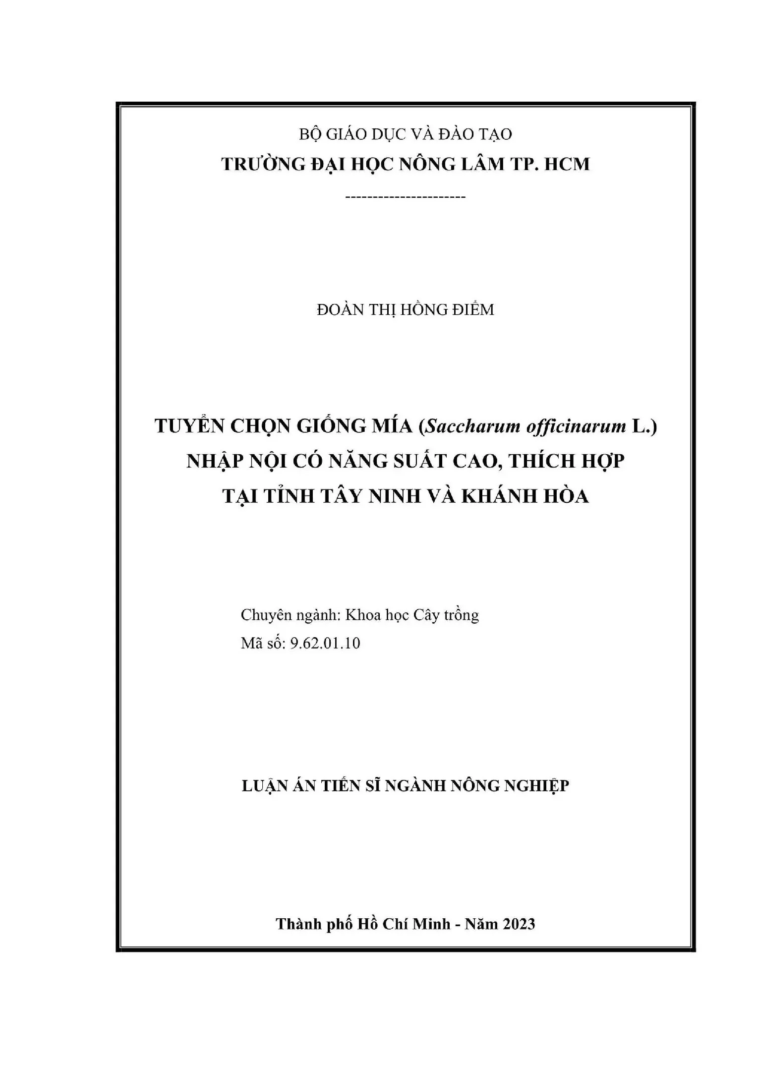 Tuyển chọn giống mía Saccharum officinarum năng suất cao