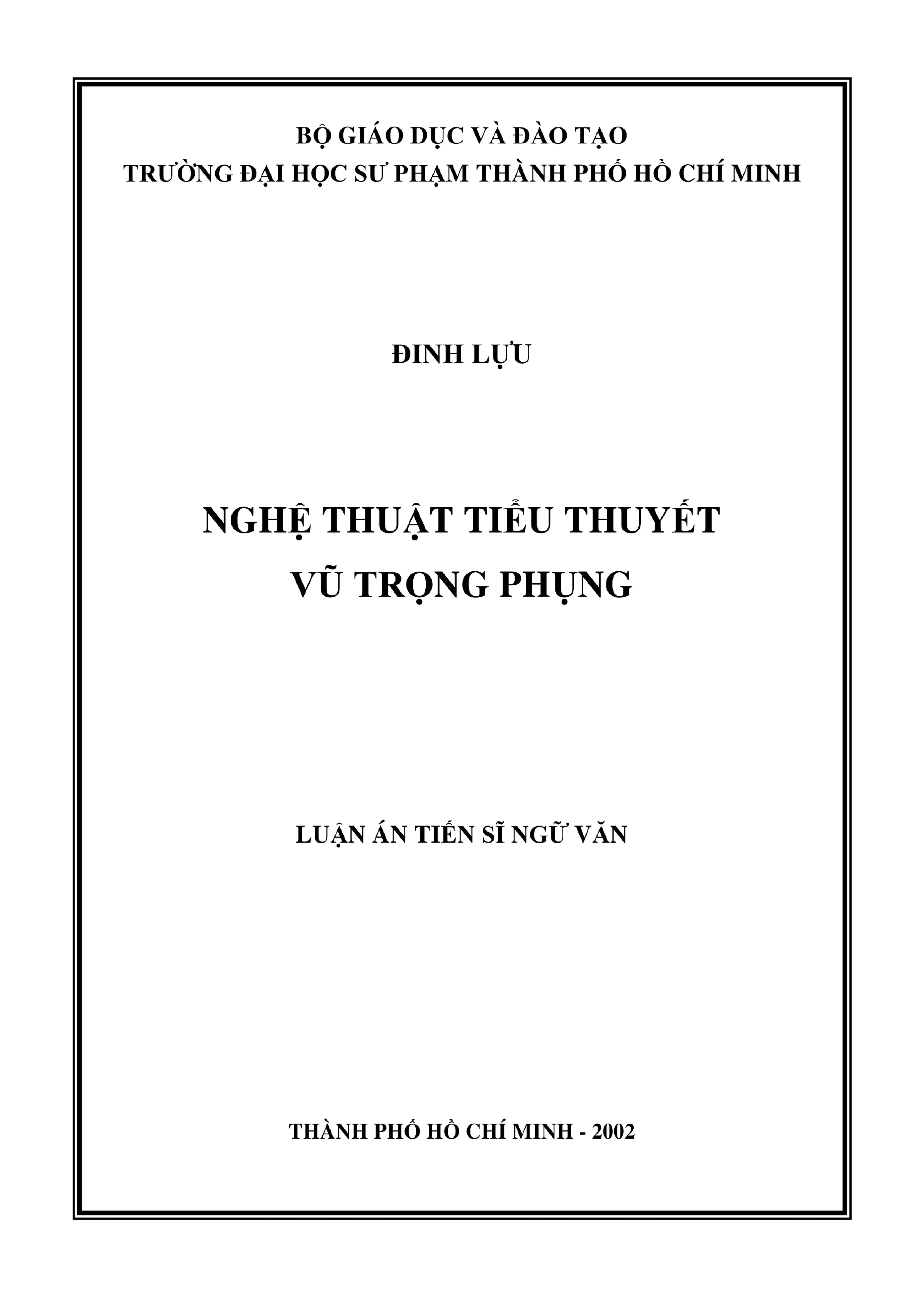 Nghệ thuật tiểu thuyết Vũ Trọng Phụng - Luận án tiến sĩ