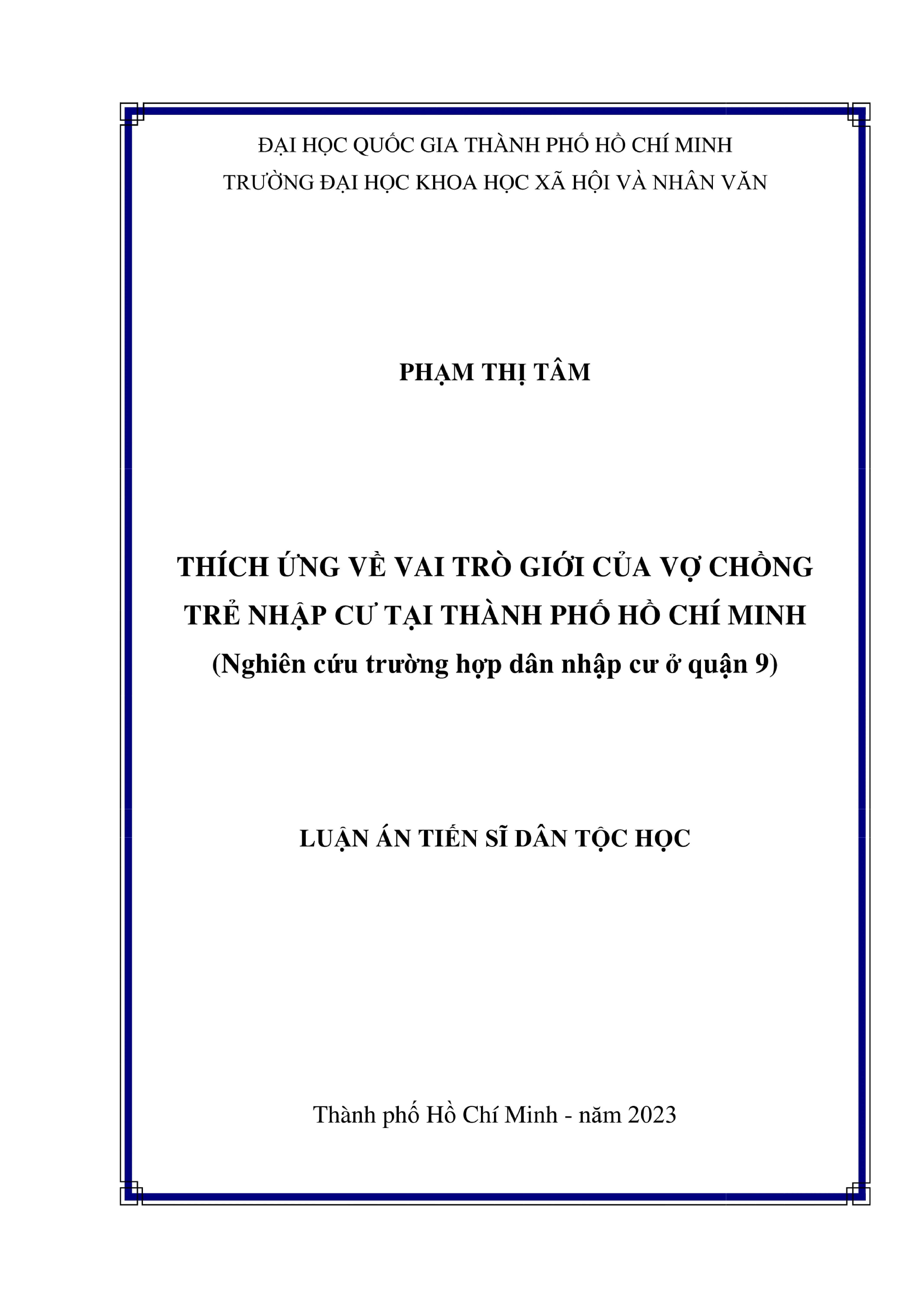 Vai trò giới của vợ chồng trẻ nhập cư tại TP.HCM