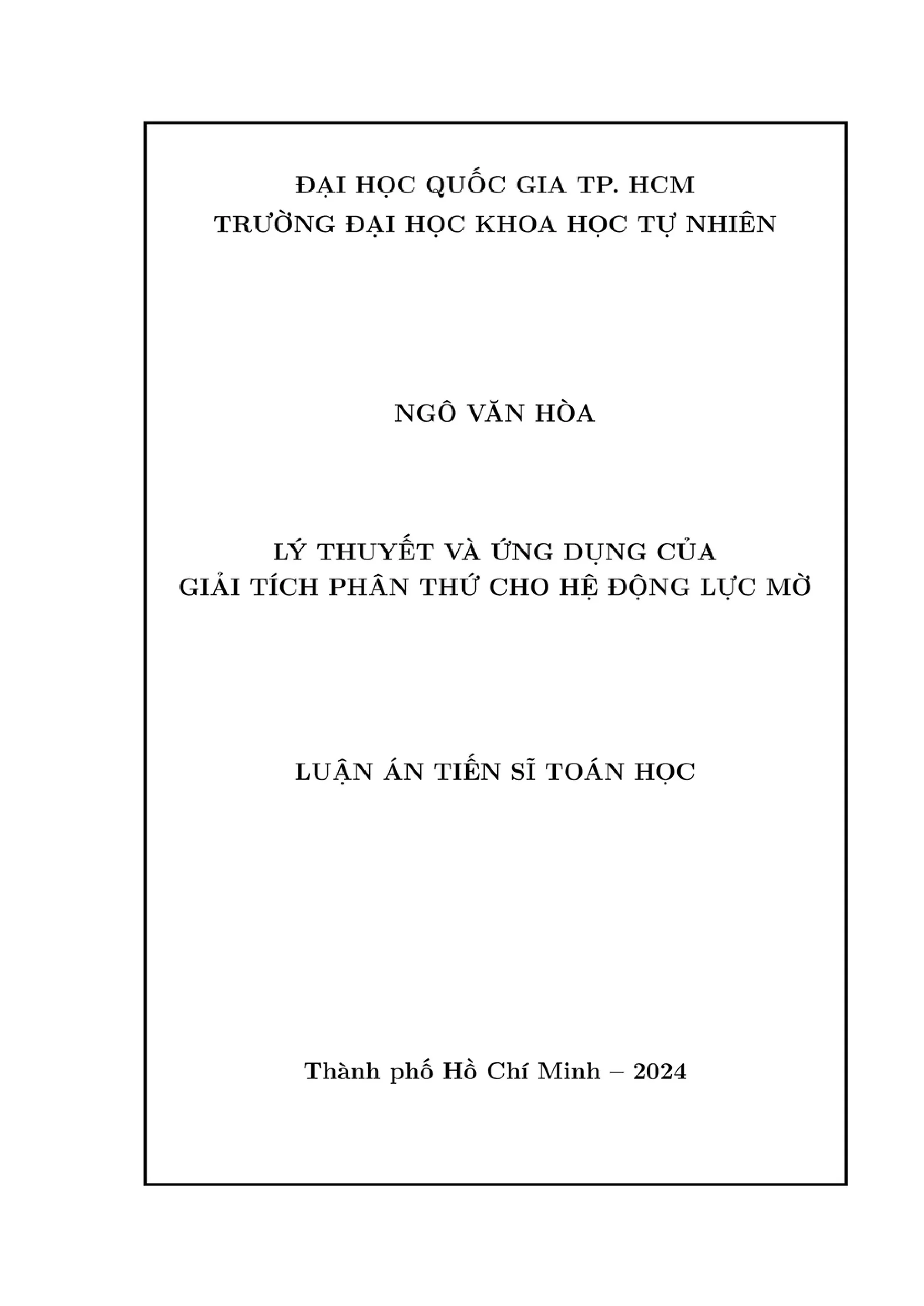 Giải tích phân thứ cho hệ động lực mờ - Luận án tiến sĩ