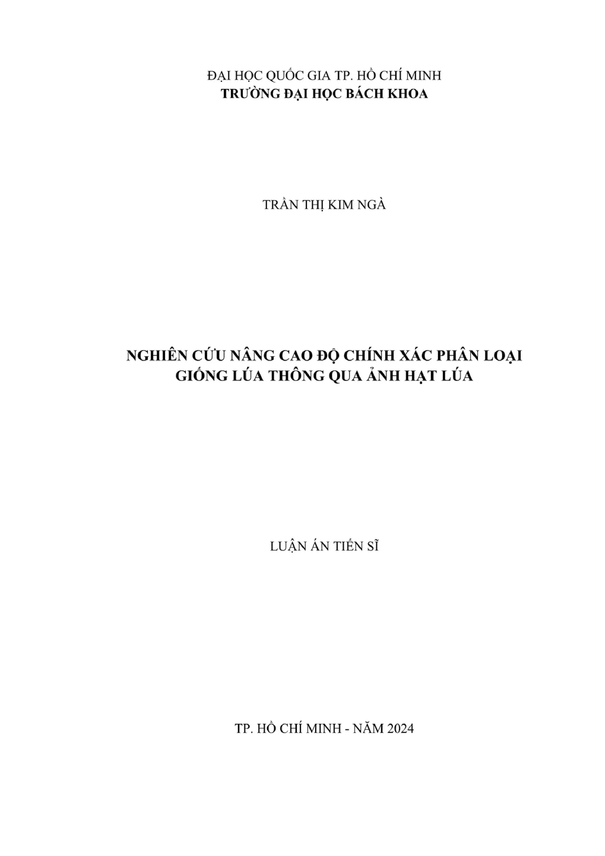 Phân loại giống lúa bằng xử lý ảnh hạt lúa - Luận án tiến sĩ