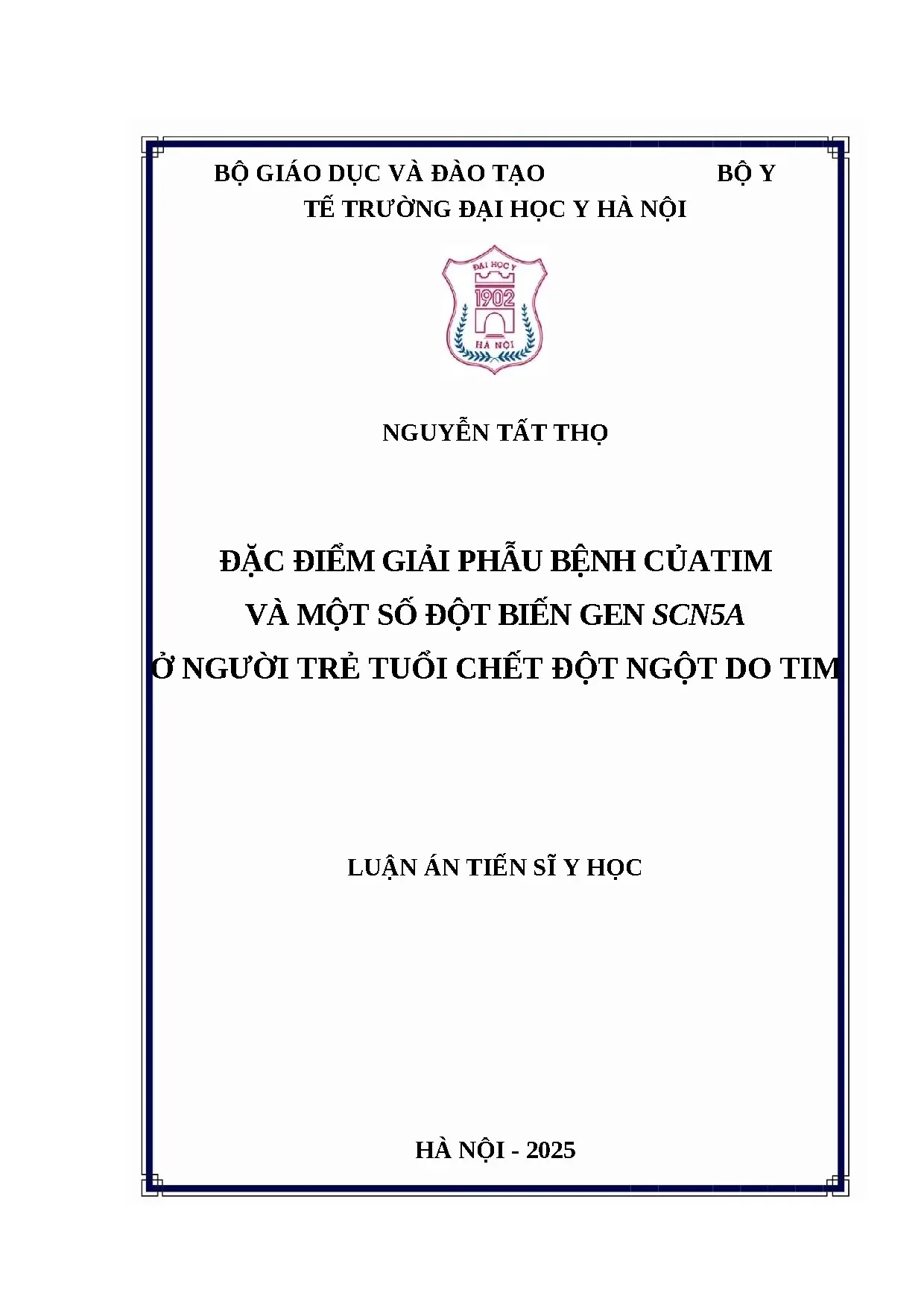 Luận án: Giải phẫu bệnh tim & gen SCN5A ở tử vong đột ngột